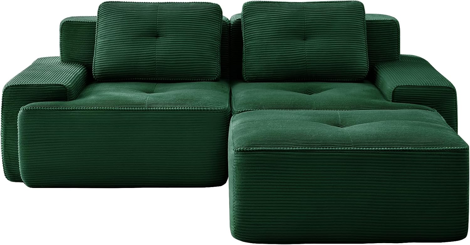 Canapé modulable en L Bladez – 3+1 places – Tissu côtelé kaki clair – Assise profonde