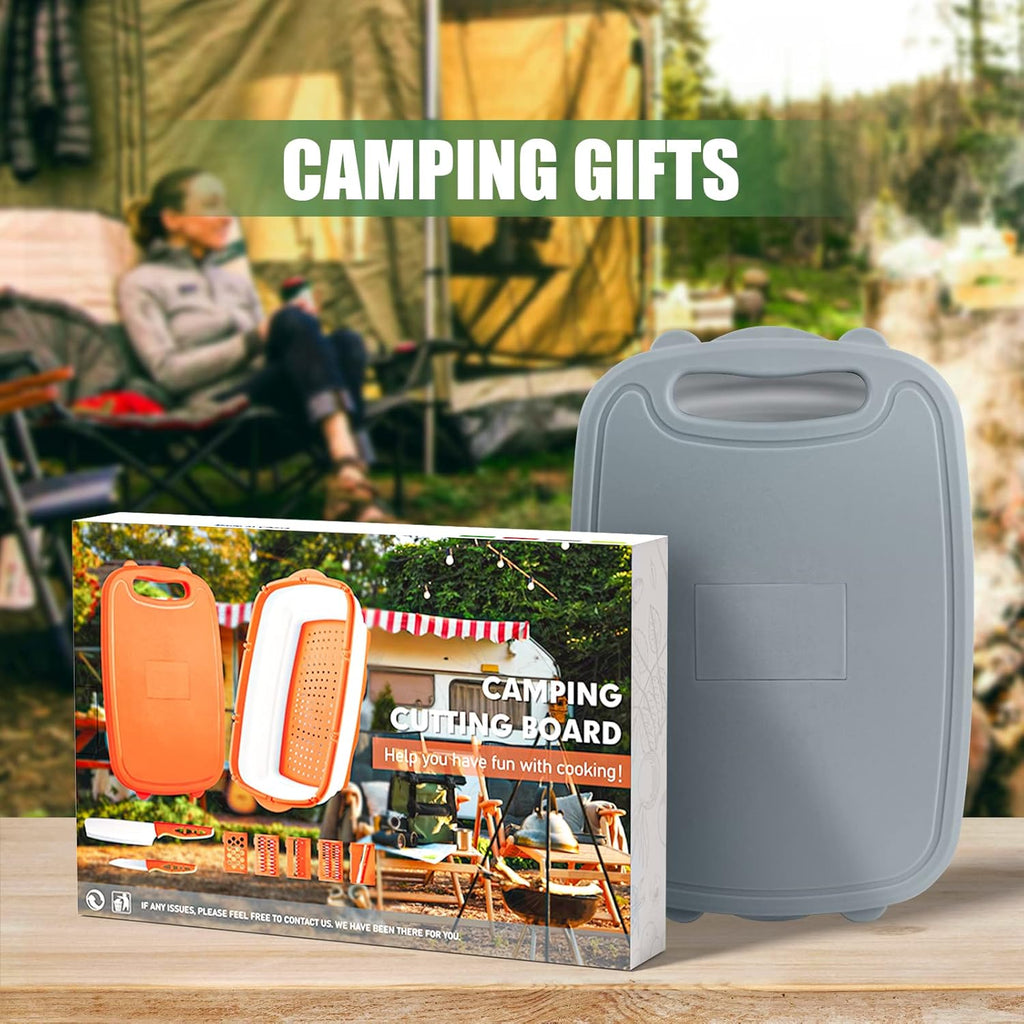 HI NINGER 9-in-1 multifunctionele snijplank, keuken met 5 groentesnijders en 2 messen, draagbare kunststof opvouwbare afvoermand voor camping, barbecue, outdoor