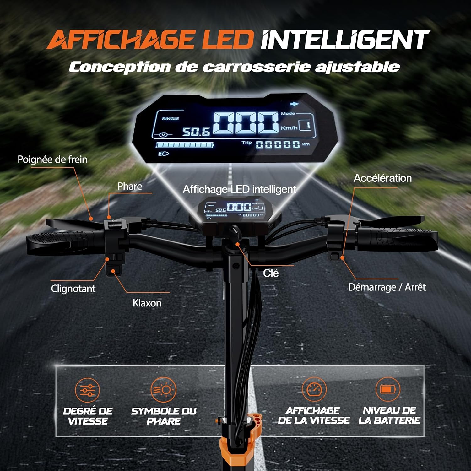 Elektrische step, RT6/T2 Max/ M5 Pro/T2 Master/T3 Max, motor 800 W/1000 W/1200 W/2400 W/3000 W, bereik 55/65/75/85 km, all-terrain banden, 3 snelheidsmodi, intelligent display