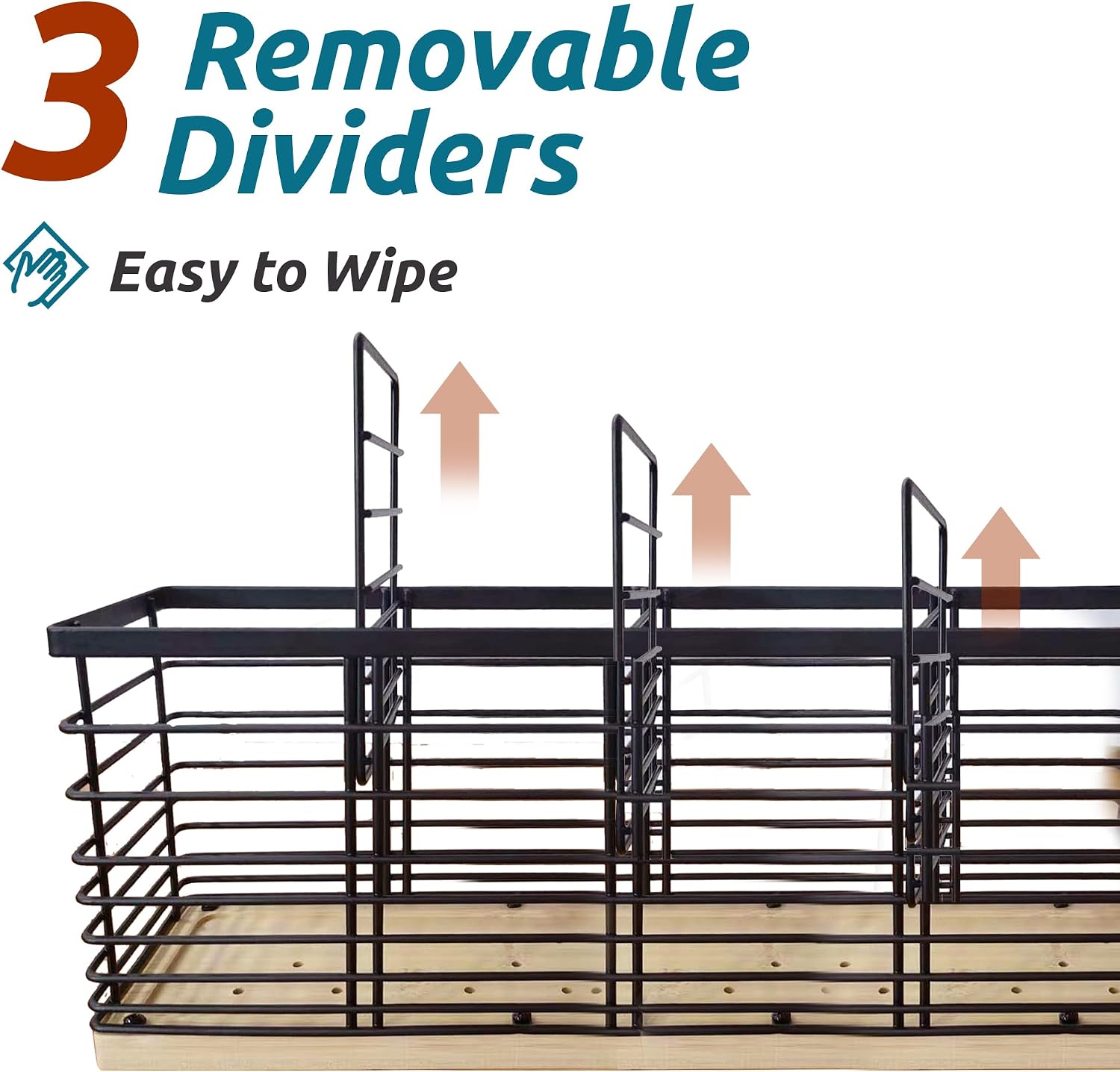 Porte-Ustensiles Suli 4 Compartiments – Métal Noir Mat & Base Bois, 40 x 11 cm, Style Rustique
