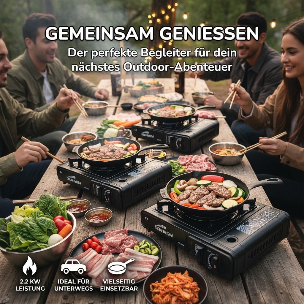 Starlet24 Krachtig campingkooktoestel met 8 gaspatronen en draagtas, ideaal voor outdooractiviteiten zoals wandelen en kamperen zonder stroomvoorziening
