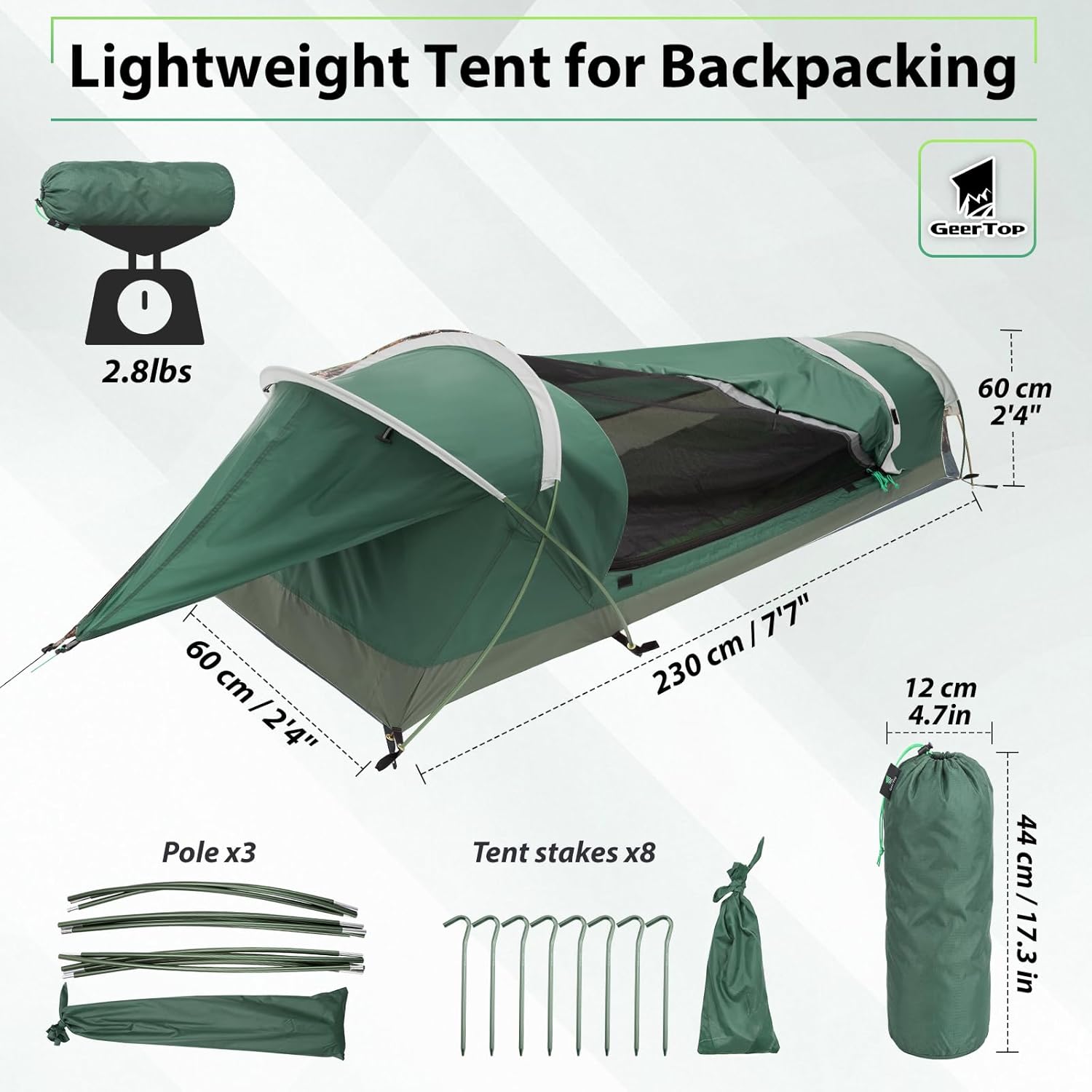 GEERTOP Ultralichte waterdichte bivaktent voor 1 persoon, groen, outdoor slaapzak, camping bivakzak, herbruikbare deken voor kamperen in de open lucht, wandelen