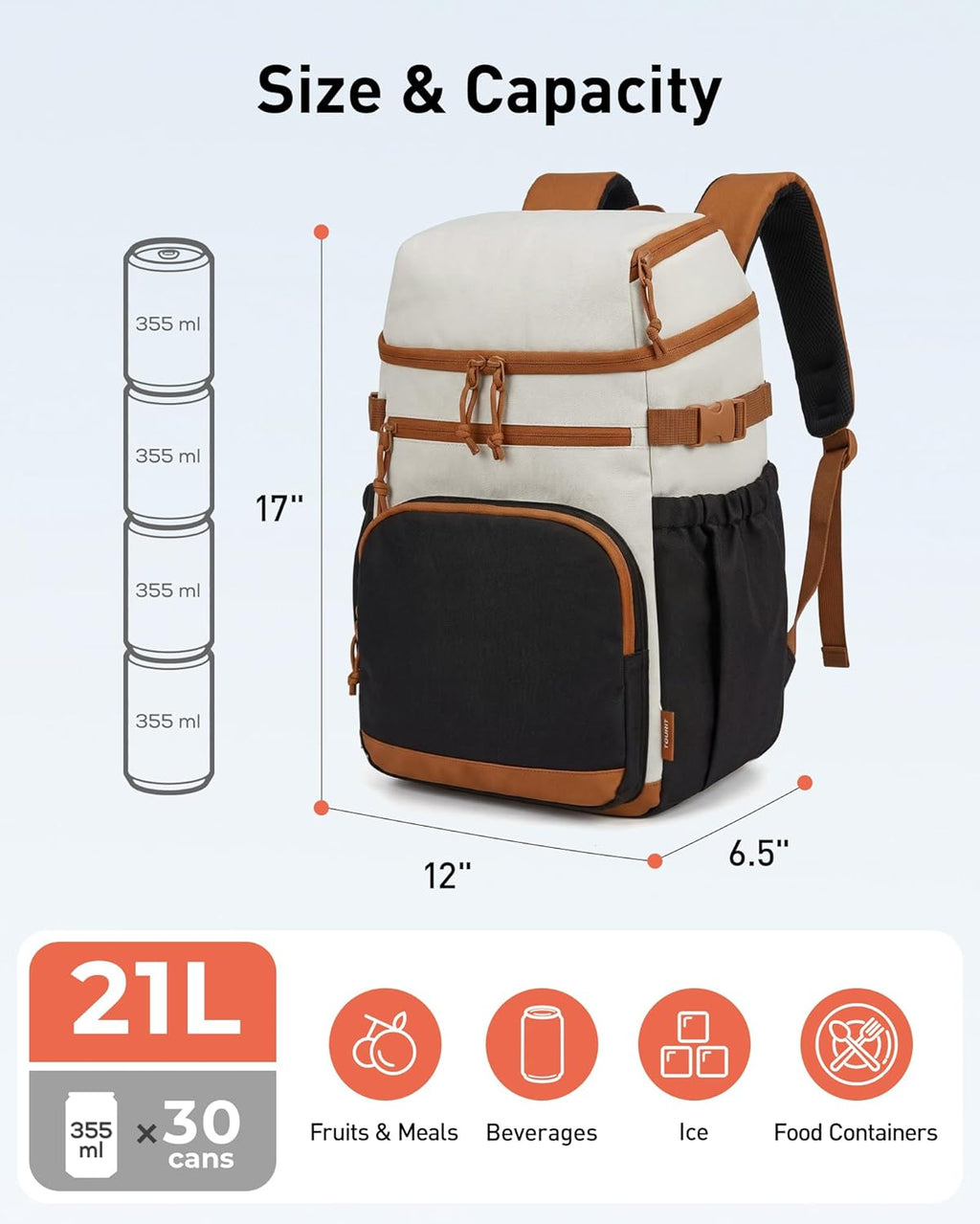 TOURIT Lichte koelrugzak van 21 liter met flesopener voor 30 blikjes