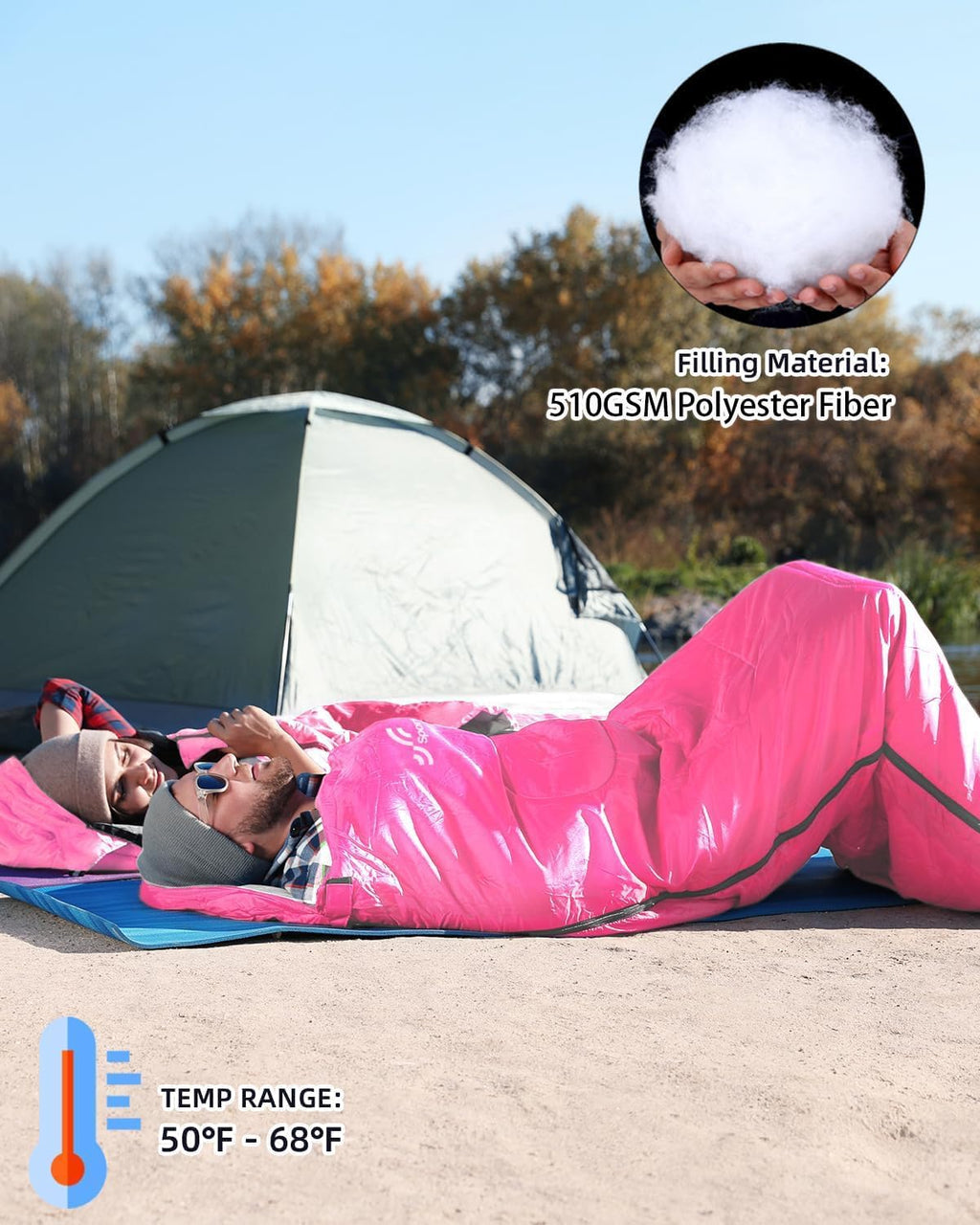 Outdoor Camping Slaapzak: Sportneer 3-4 Seizoenen Zomerslaapzak Winterslaapzak Klein opgevouwen Draagbaar Ultralicht 1,7 kg Volledige vulling Volwassen