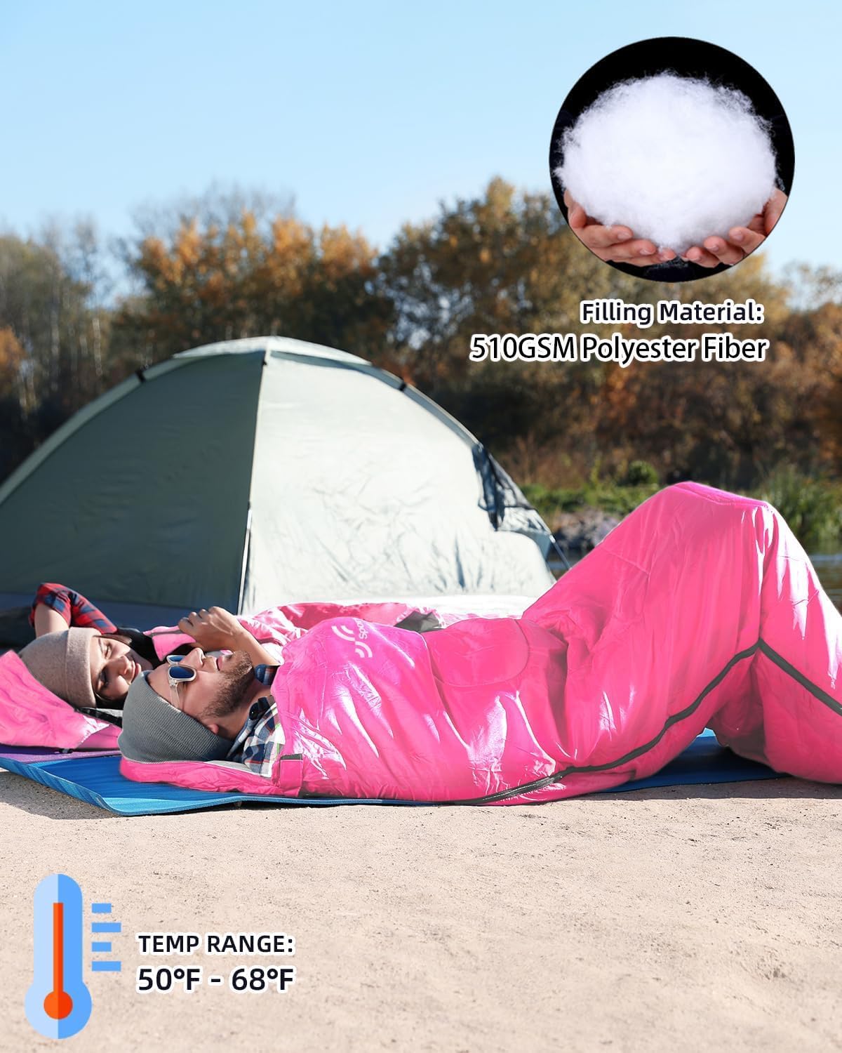 Outdoor Camping Slaapzak: Sportneer 3-4 Seizoenen Zomerslaapzak Winterslaapzak Klein opgevouwen Draagbaar Ultralicht 1,7 kg Volledige vulling Volwassen