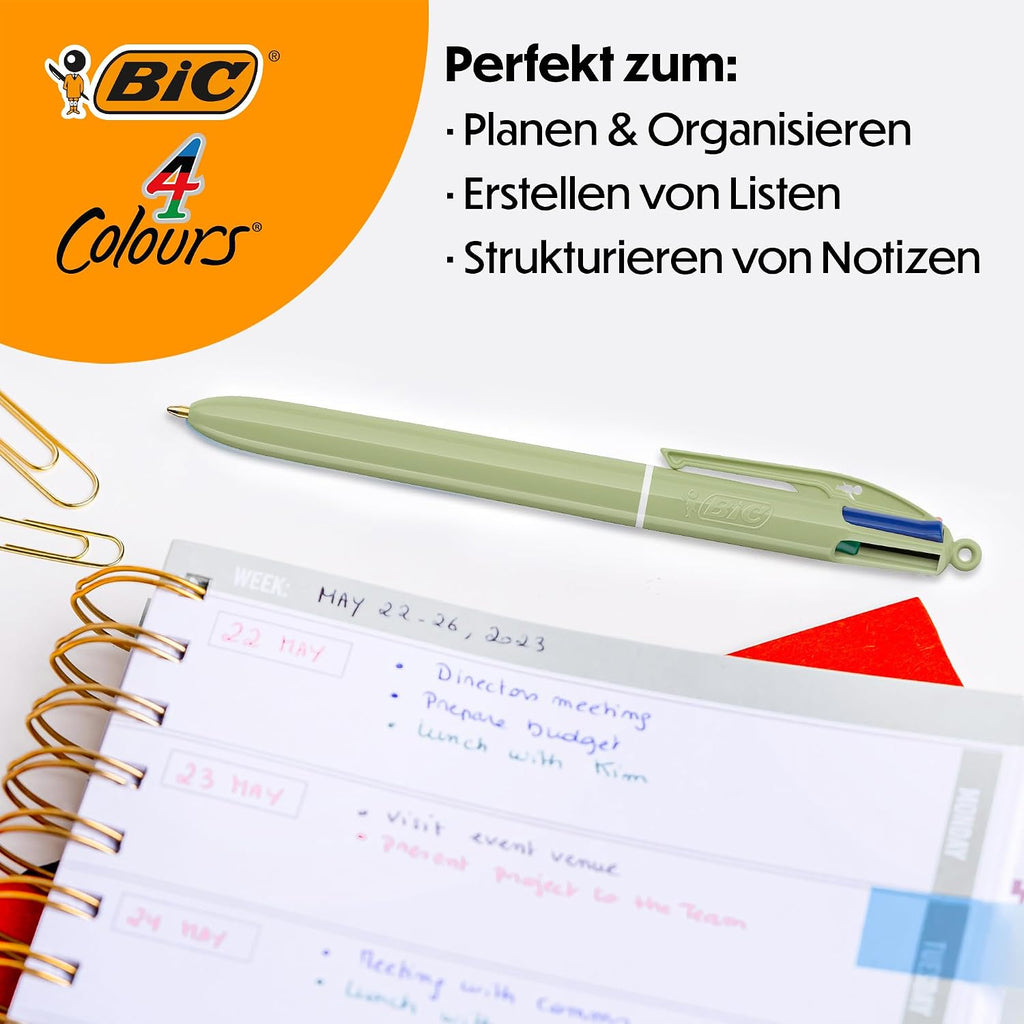 BIC 4 Mineral Colours – Ballpoint Pens Medium Tip (1 mm) – Assorted Body Colours, Pack of 5