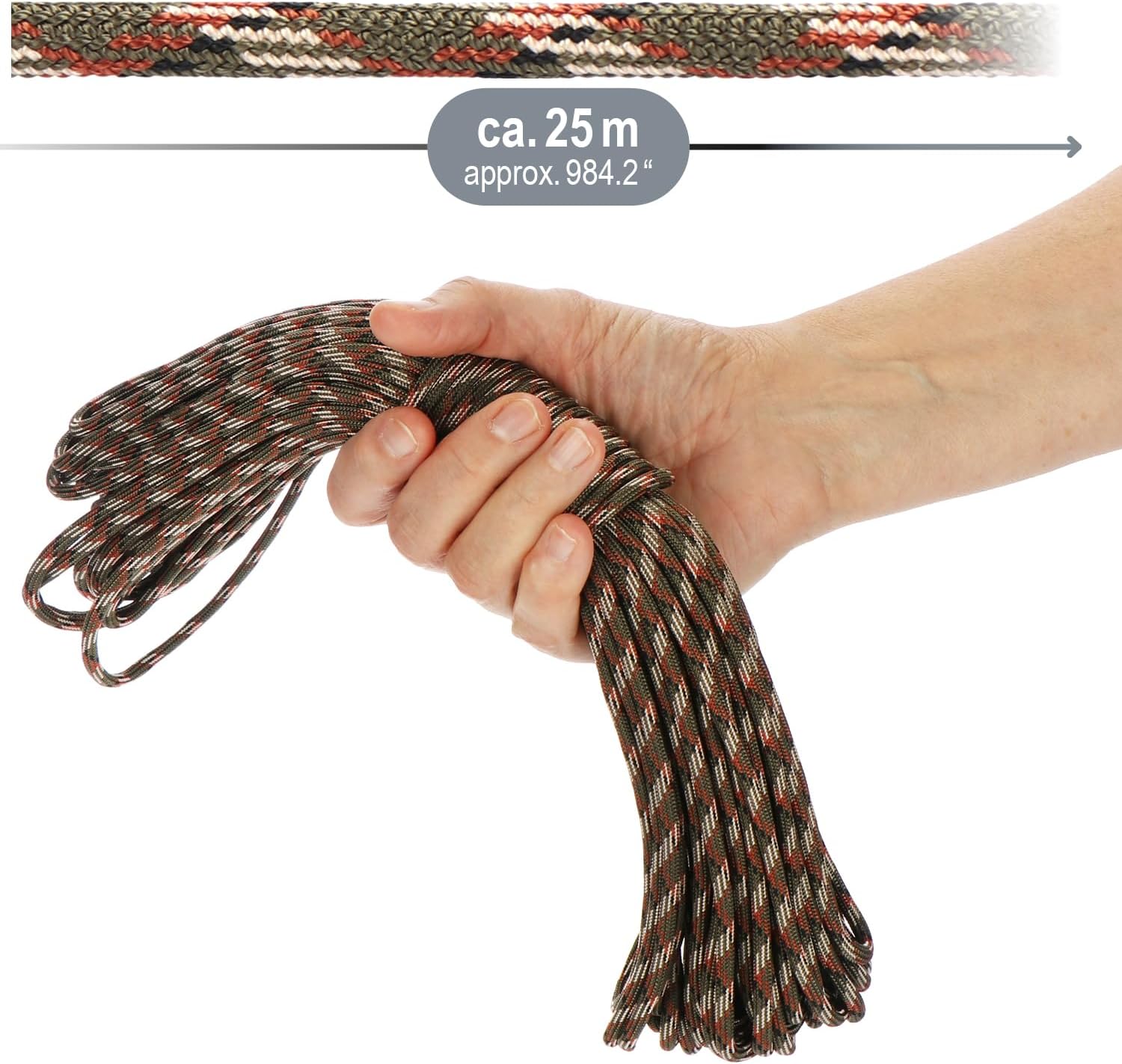 COM-FOUR® Paracord touw Ø 4 mm, 25 m - 7-voudig touw voor boten, camping, outdoor - nylon touw met een draagvermogen van 250 kg - tenttouw, scheerlijn, universeel touw