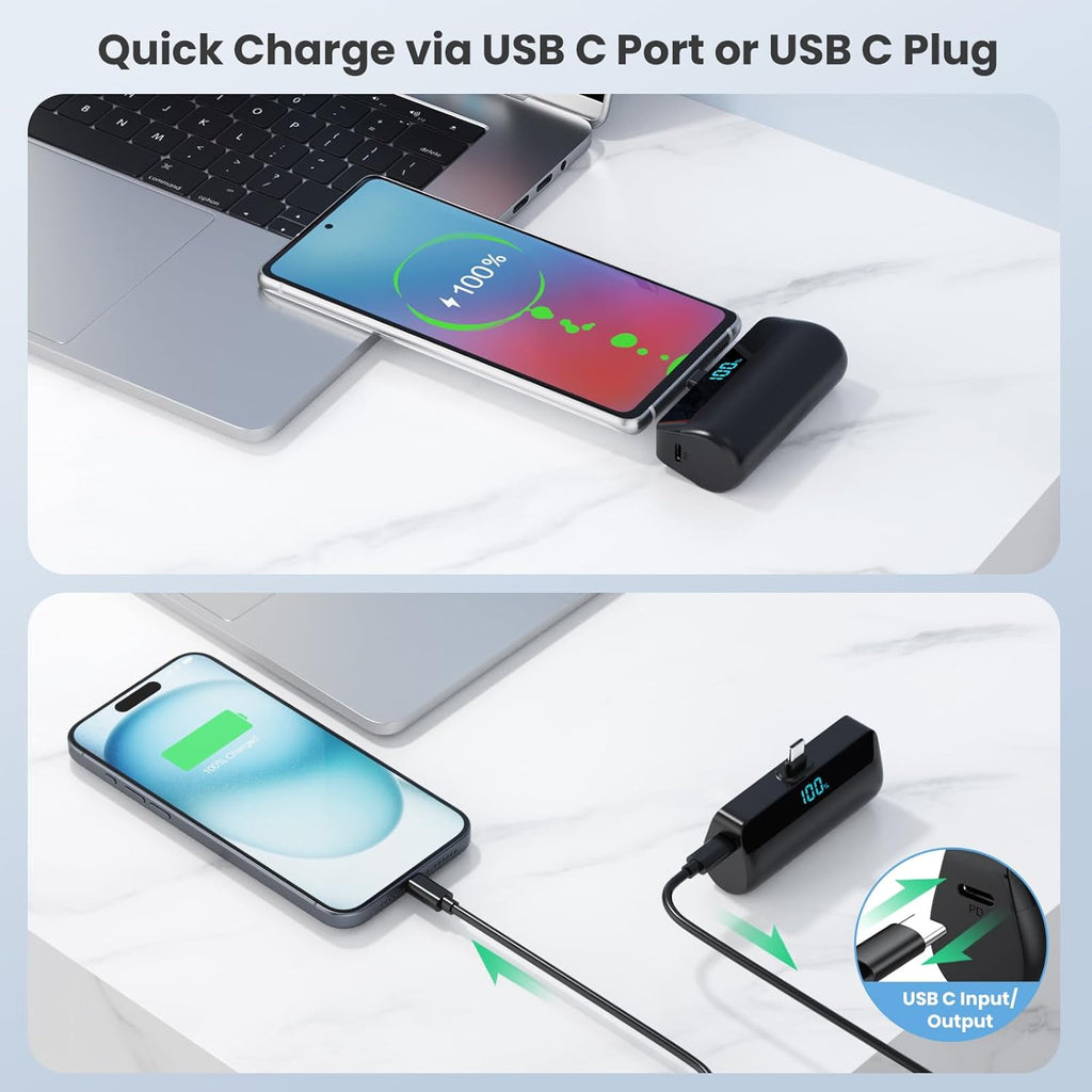 Feob Mini powerbank 5200 mAh voor iPhone 17/16 serie, PD 3A, snel opladen, USB C, powerbank met lcd-display, compatibel met iPhone 17/16/15 Plus Pro Max, Samsung S25/S24, telefoons