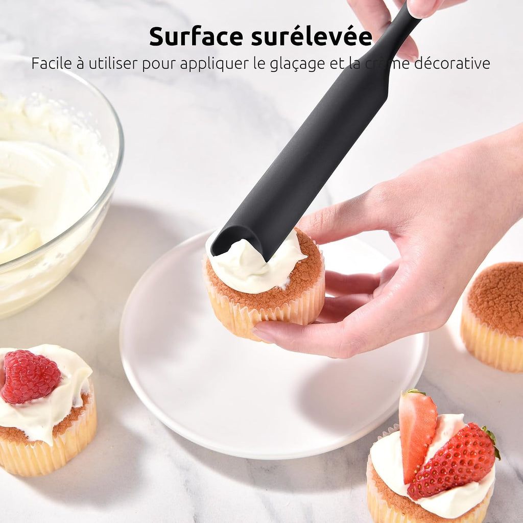 Spatule Silicone U-Taste – Embout Cuillère, Cœur Acier Inox, Résistante 315°C, 24,5 cm, Noir