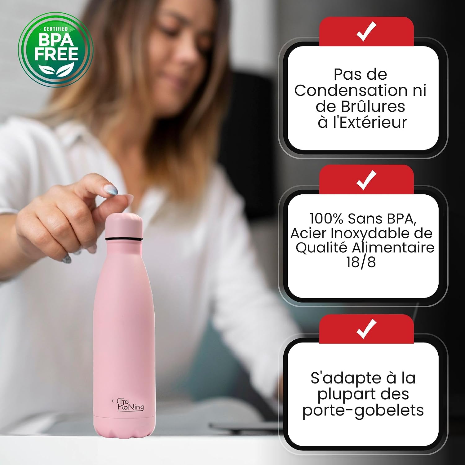 Otto Koning Insulated Water Bottle 500ml - Insulated Water Bottle Keeps Drinks Cold for 24 Hours and Hot for 12 Hours - Leak Proof Insulated Water Bottle BPA Free
