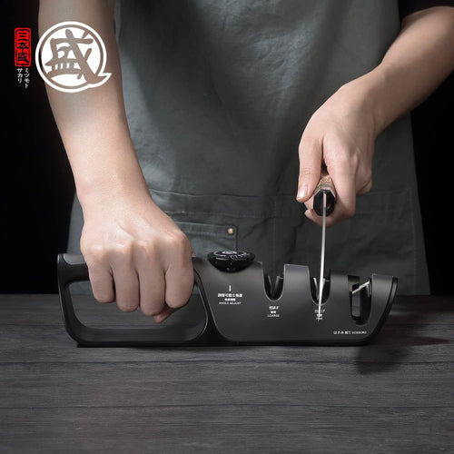 Aiguiseur Couteaux Japonais MITSUMOTO SAKARI – Angle Réglable 14°-24°, 3 Niveaux, Multifonction