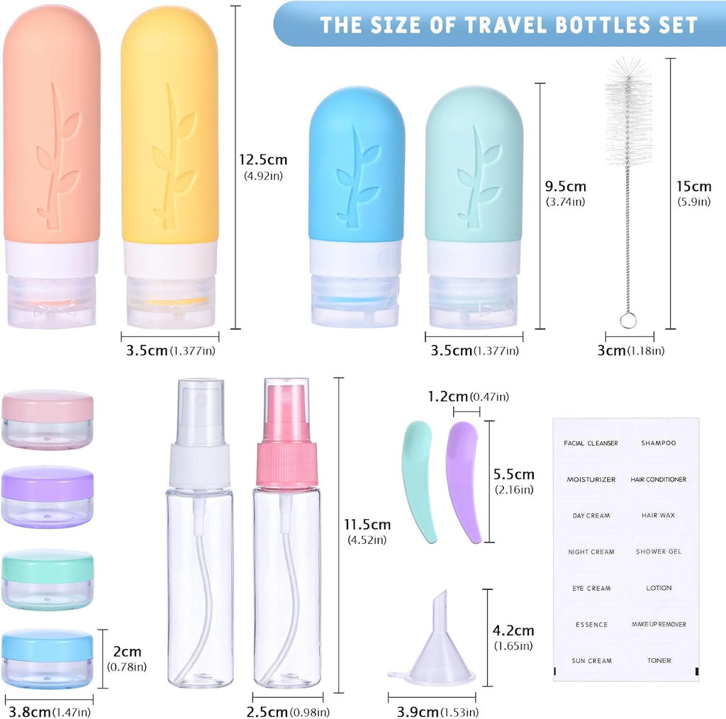 Siliconen reisflessen, 16-delig, reisaccessoires, complete set met containers voor shampoo, lotion en cosmetica, cabinevliegtuig, kleur