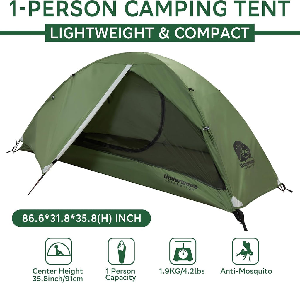 Wandeltent voor 1 persoon, lichte waterdichte campingtent, eenvoudige installatie, compacte tent voor 1 persoon, 3-seizoenentent voor één persoon