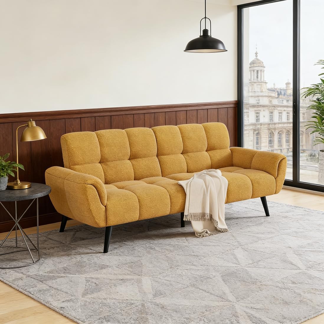Canapé-lit convertible JIEXI – 3 places – Tissu gris – Dossier 3 positions – 170 cm
