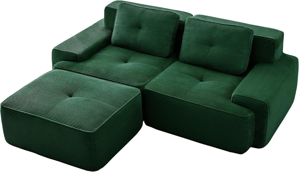 Canapé modulable en L Bladez – 3+1 places – Tissu côtelé kaki clair – Assise profonde