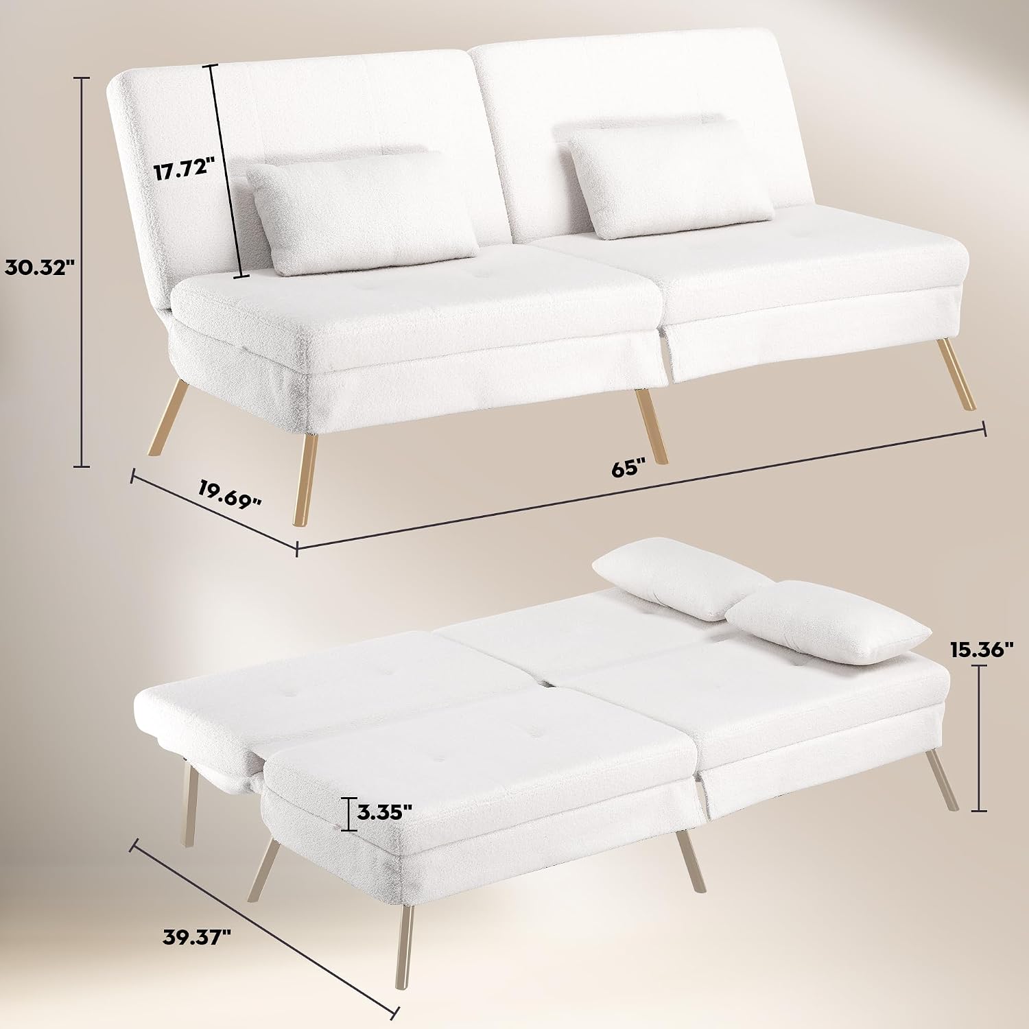 Canapé-lit convertible COMHOMA – 3 places – Tissu gris – Dossier ajustable