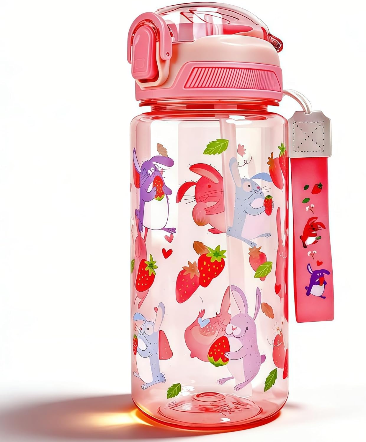 Children's Water Bottle, 600 ml, Sturdy and Shatterproof, Leak-Proof with Straw, BPA-Free, Beautiful Water Bottle for Girls and Boys Suitable for School Travel, Portable