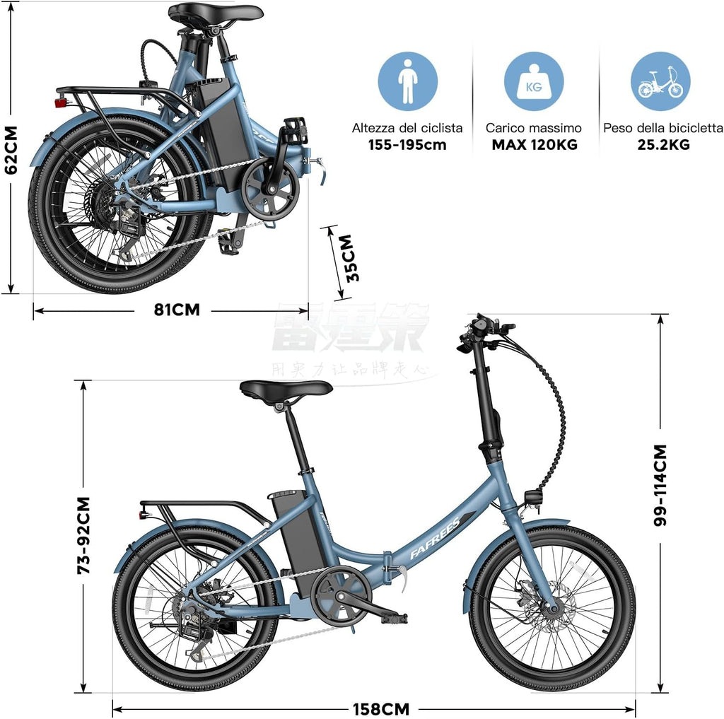 Fafrees F20 LIGHT Elektrische fiets, 20 inch opvouwbare elektrische stadsfiets, 250 W motor, 16,75 Ah accu, 7 versnellingen e-bike voor dames, bereik 110 km