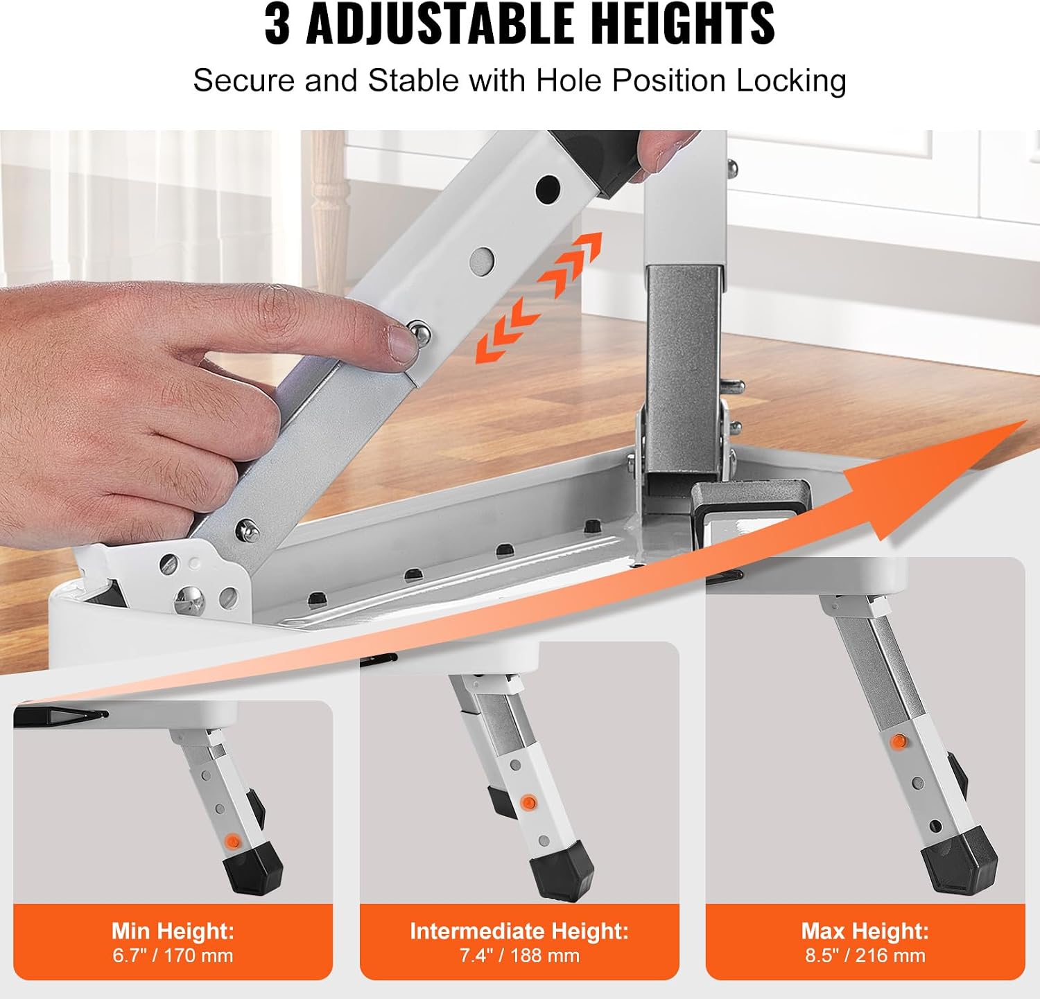 VEVOR Ladder met 1 treden, capaciteit 150 kg, opvouwbare ladder van staal, 3 verstelbare hoogtes, draagbare trapladder voor peuters voor volwassenen, robuuste antislip trapladder voor kantoor, camper