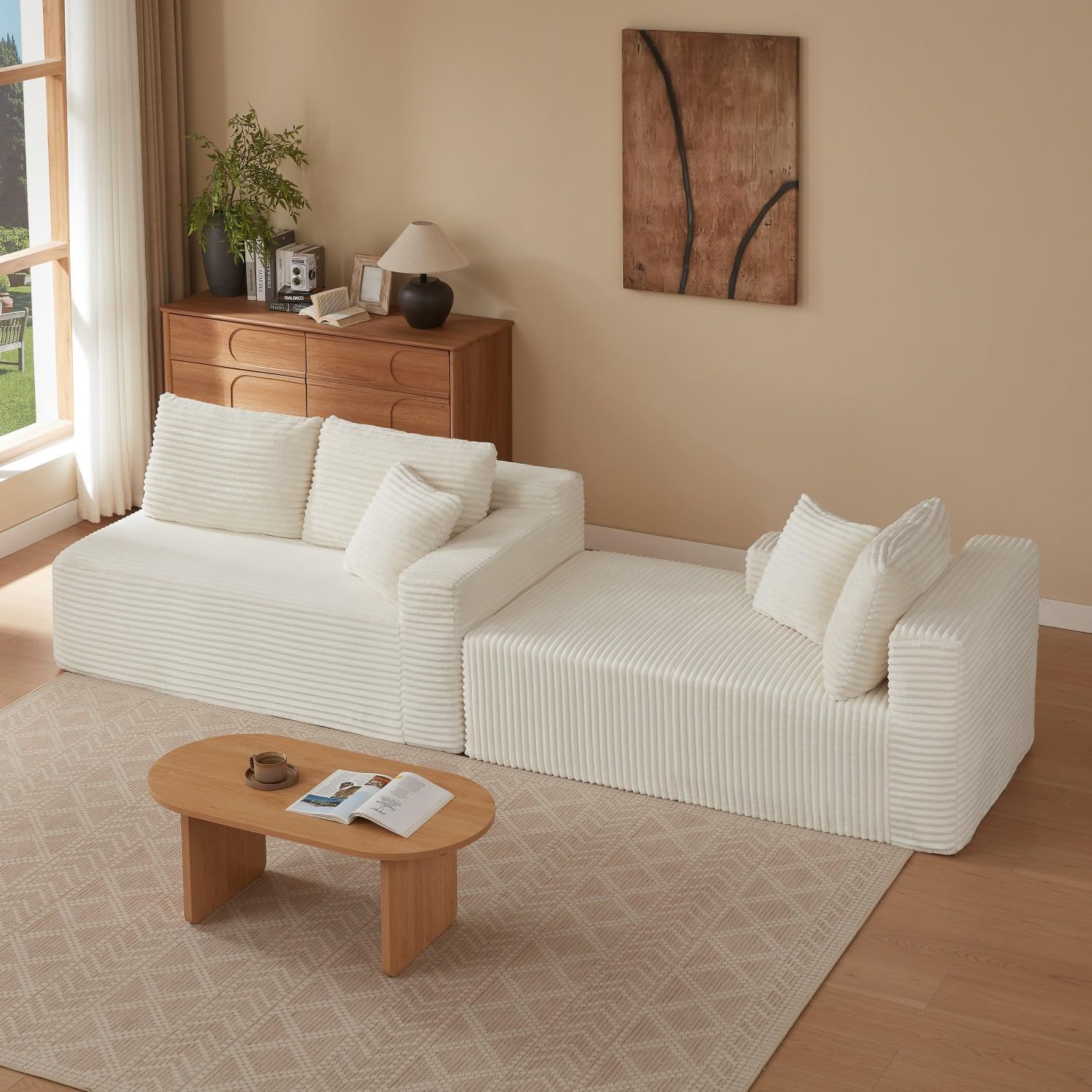 Canapé d'Angle Modulable 3 Places – Mémoire de Forme, Housse Lavable, Sans Montage | Blanc