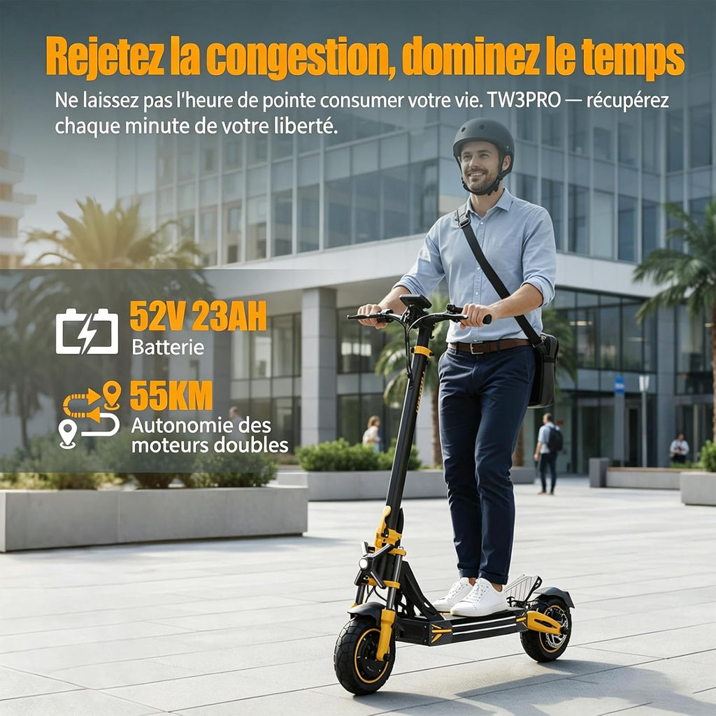 Elektrische step voor volwassenen, dubbele motorisatie, ontgrendelbare snelheidsbegrenzer, 52 V 23 Ah accu, high-definition display, opvouwbaar, dubbel dempingssysteem, breed platform