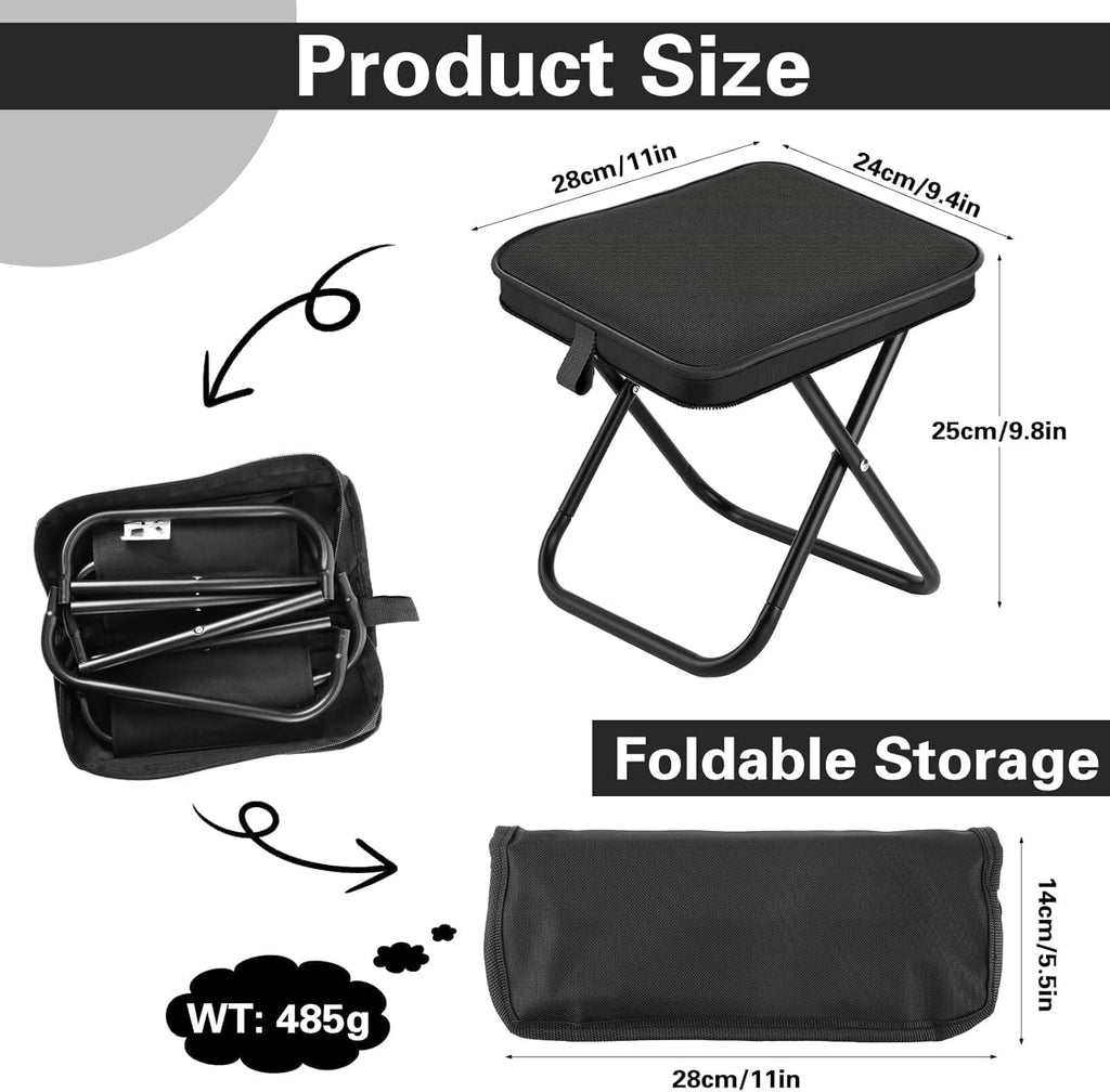 Draagbare klapkruk, kleine draagbare opvouwbare kruk, outdoor klapkruk, opvouwbare campingstoel, opvouwbare kruk voor kamperen, wandelen, picknick (zwart)