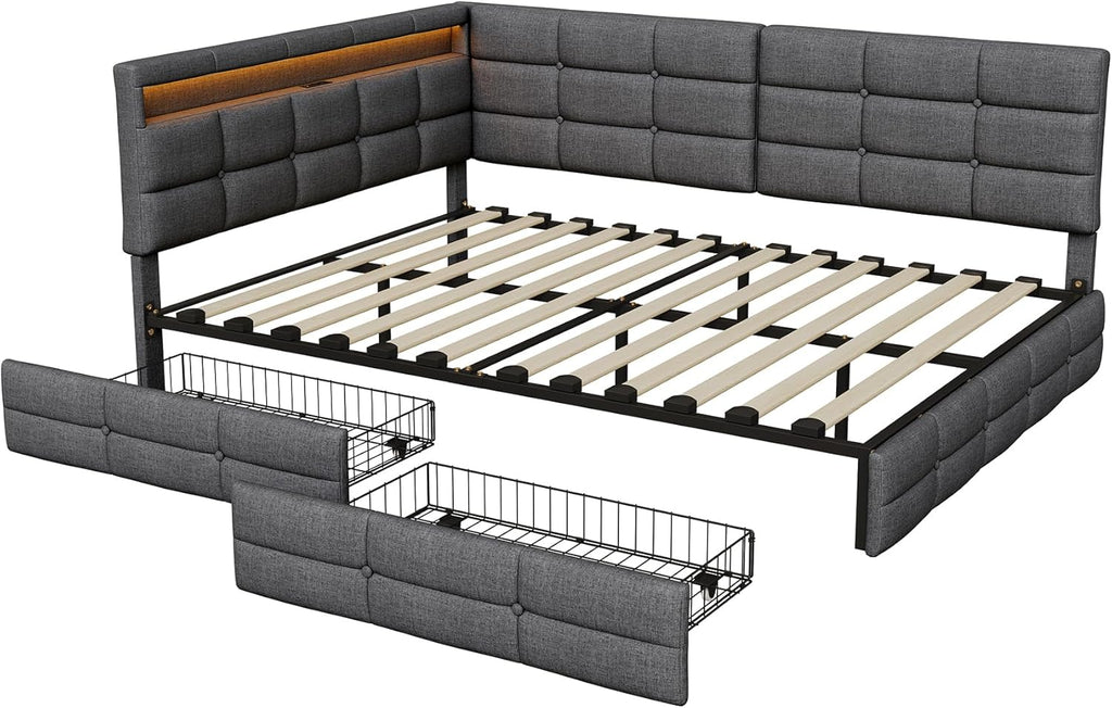 Canapé-Lit Convertible LKPOMI 2 Places — Velours Beige, Lit 180x200 cm