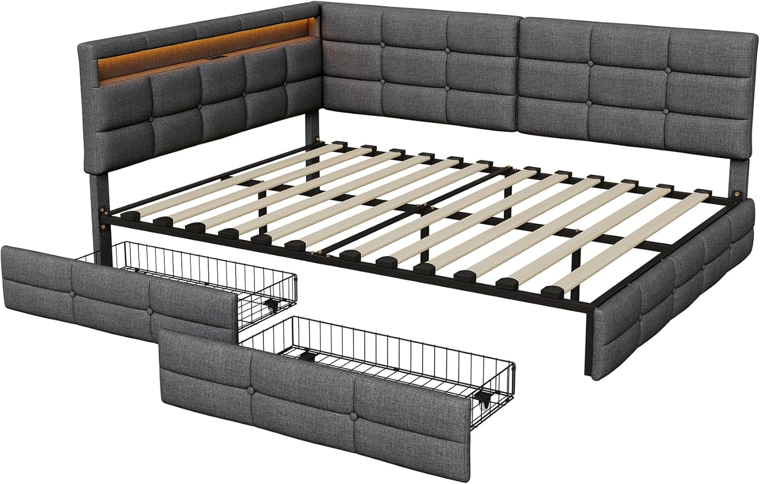 Canapé-Lit Convertible LKPOMI 2 Places — Velours Beige, Lit 180x200 cm
