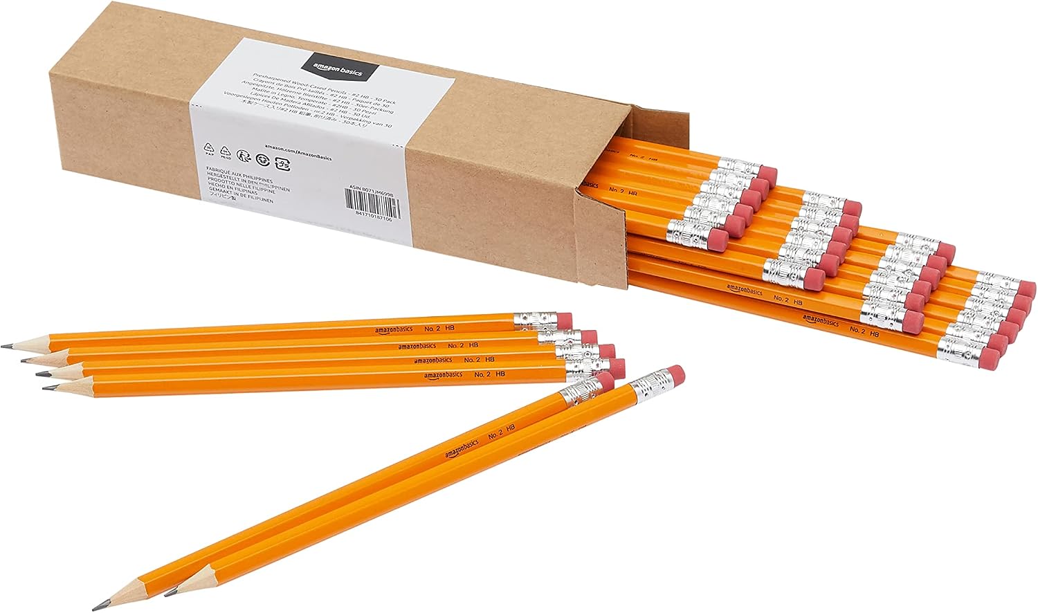 Amazon Basics PHB-30 voorgeslepen HB houten potloden, oranje