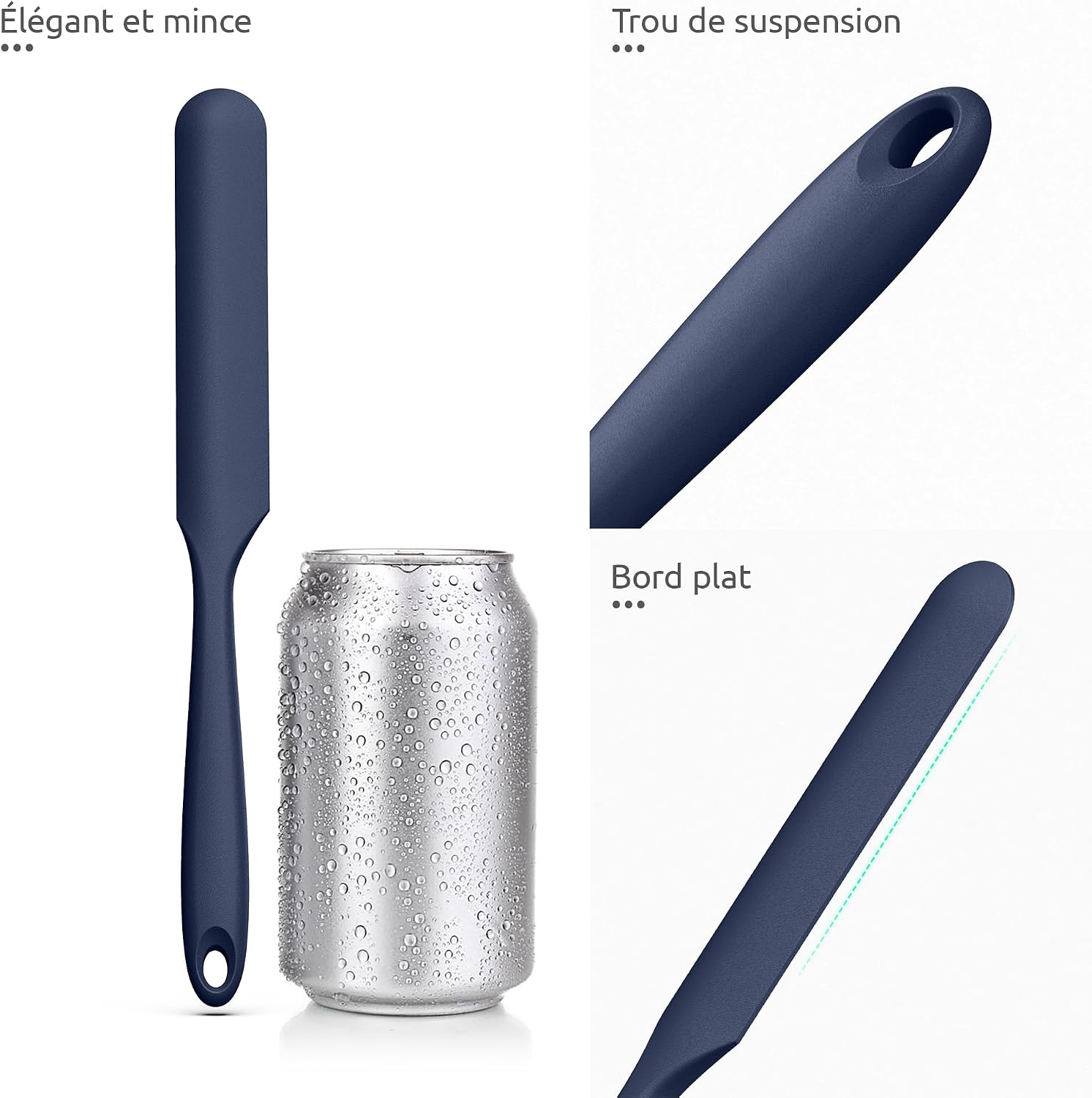 Spatule Silicone U-Taste – Embout Cuillère, Cœur Acier Inox, Résistante 315°C, 24,5 cm, Noir