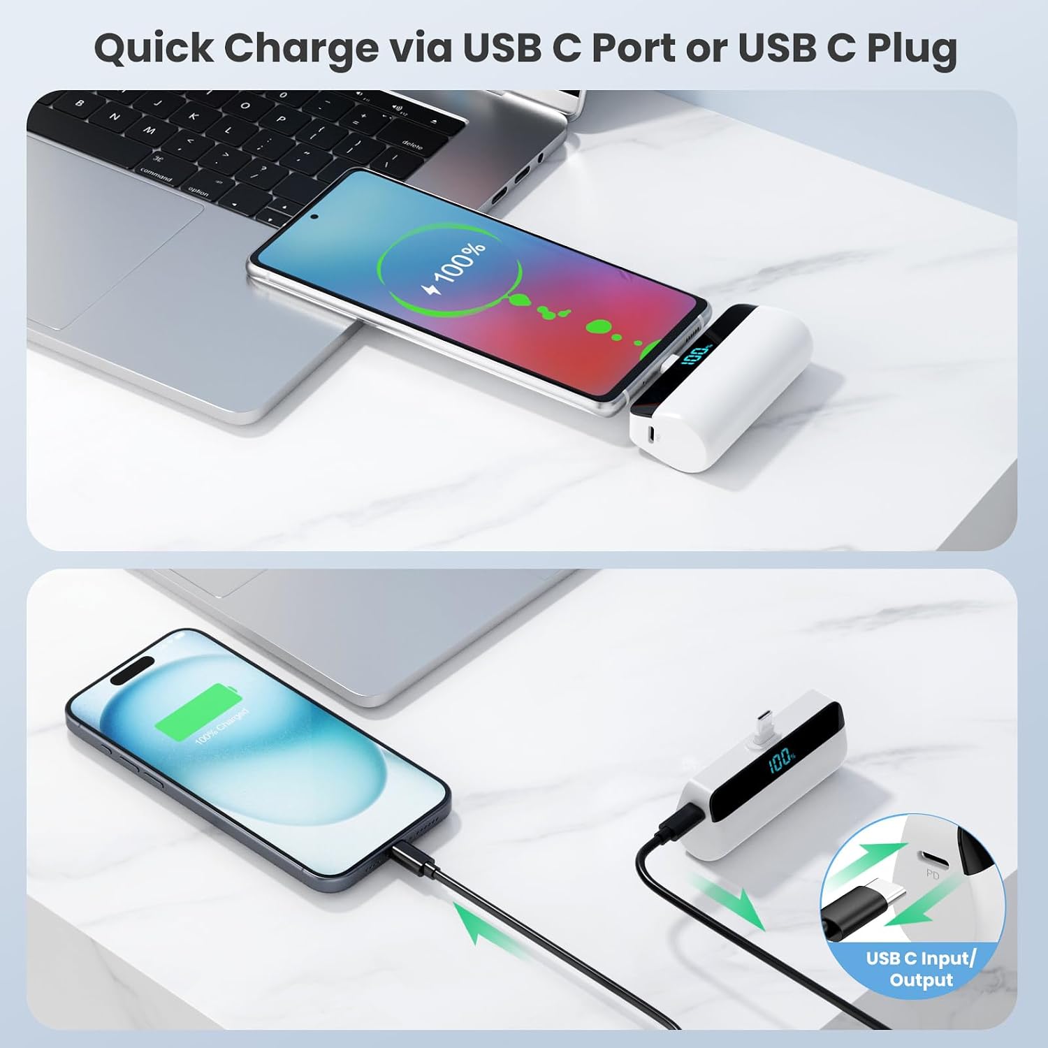 Feob Mini powerbank 5200 mAh voor iPhone 17/16 serie, PD 3A, snel opladen, USB C, powerbank met lcd-display, compatibel met iPhone 17/16/15 Plus Pro Max, Samsung S25/S24, telefoons