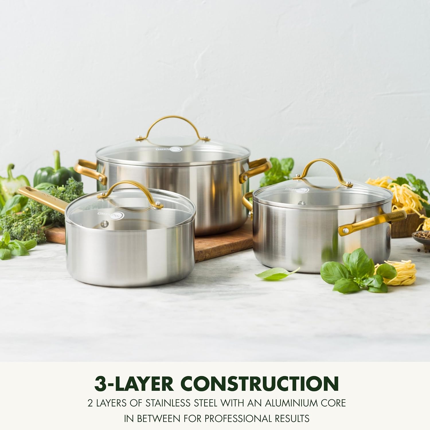 Set de Casseroles GreenPan Padova 6 Pièces — Inox, Compatible Induction