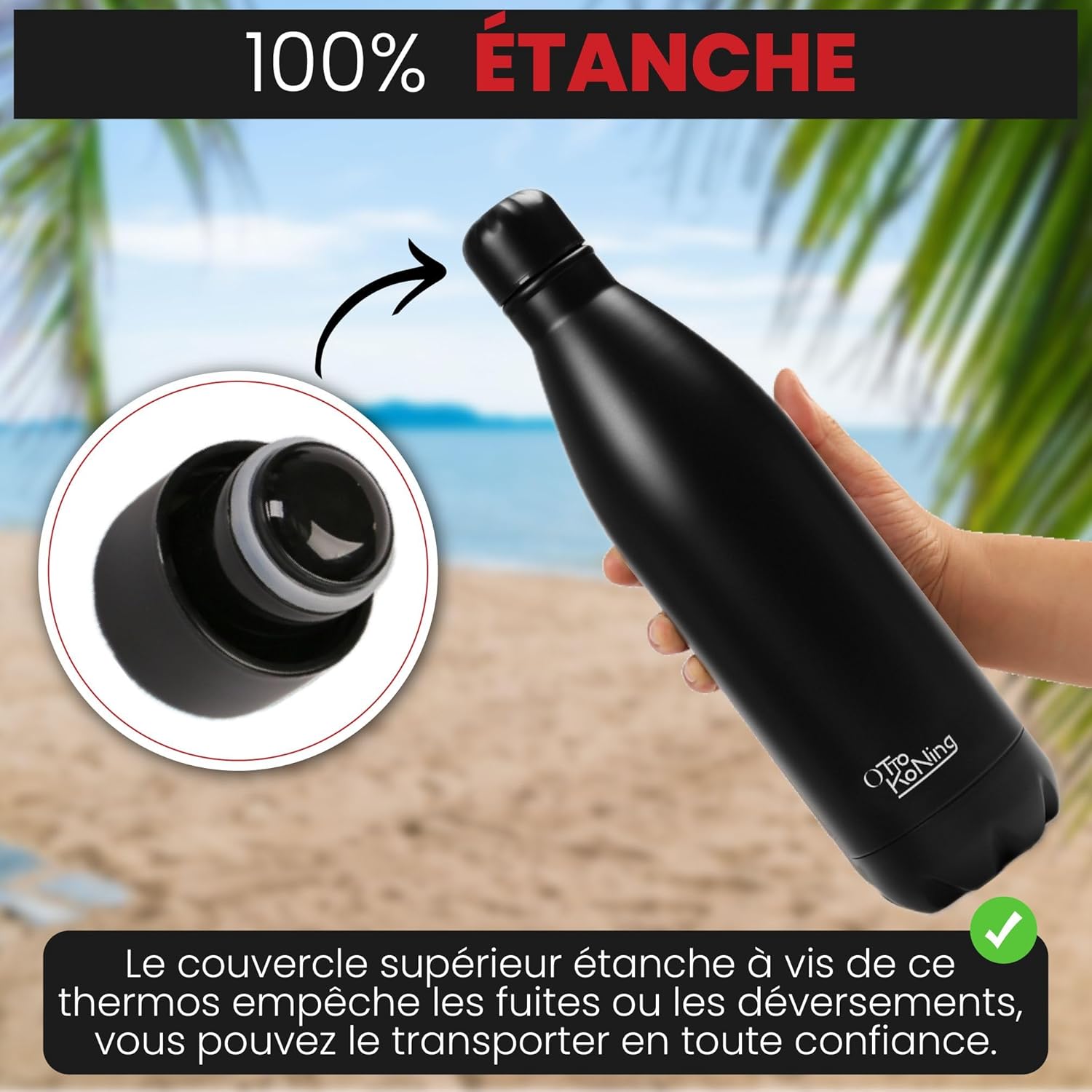 Otto Koning Insulated Water Bottle 500ml - Insulated Water Bottle Keeps Drinks Cold for 24 Hours and Hot for 12 Hours - Leak Proof Insulated Water Bottle BPA Free