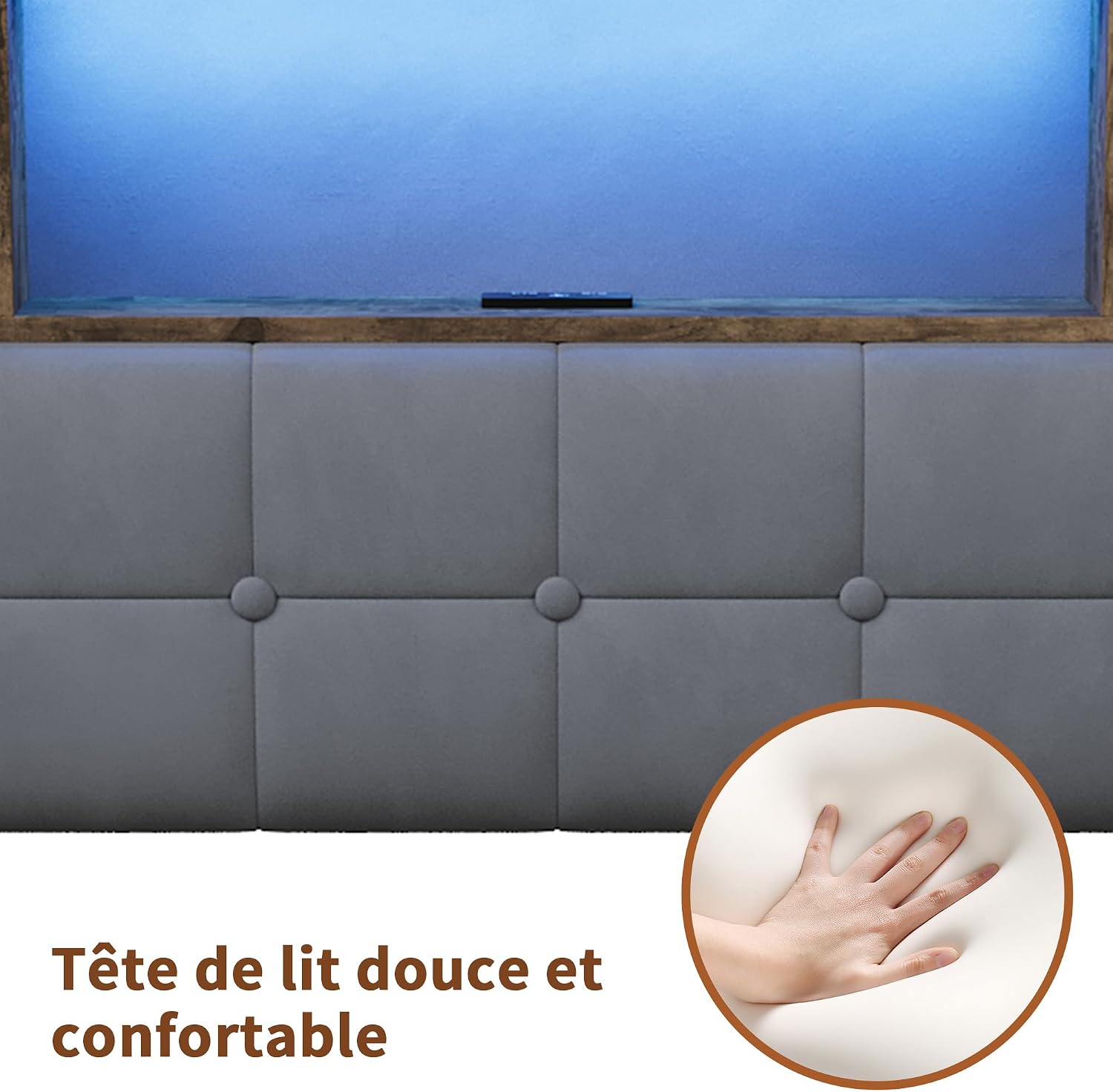 Lit Double 140x200 cm – 4 Tiroirs de Rangement, Éclairage LED +6000 Couleurs & Tête de Lit Réglable en PU