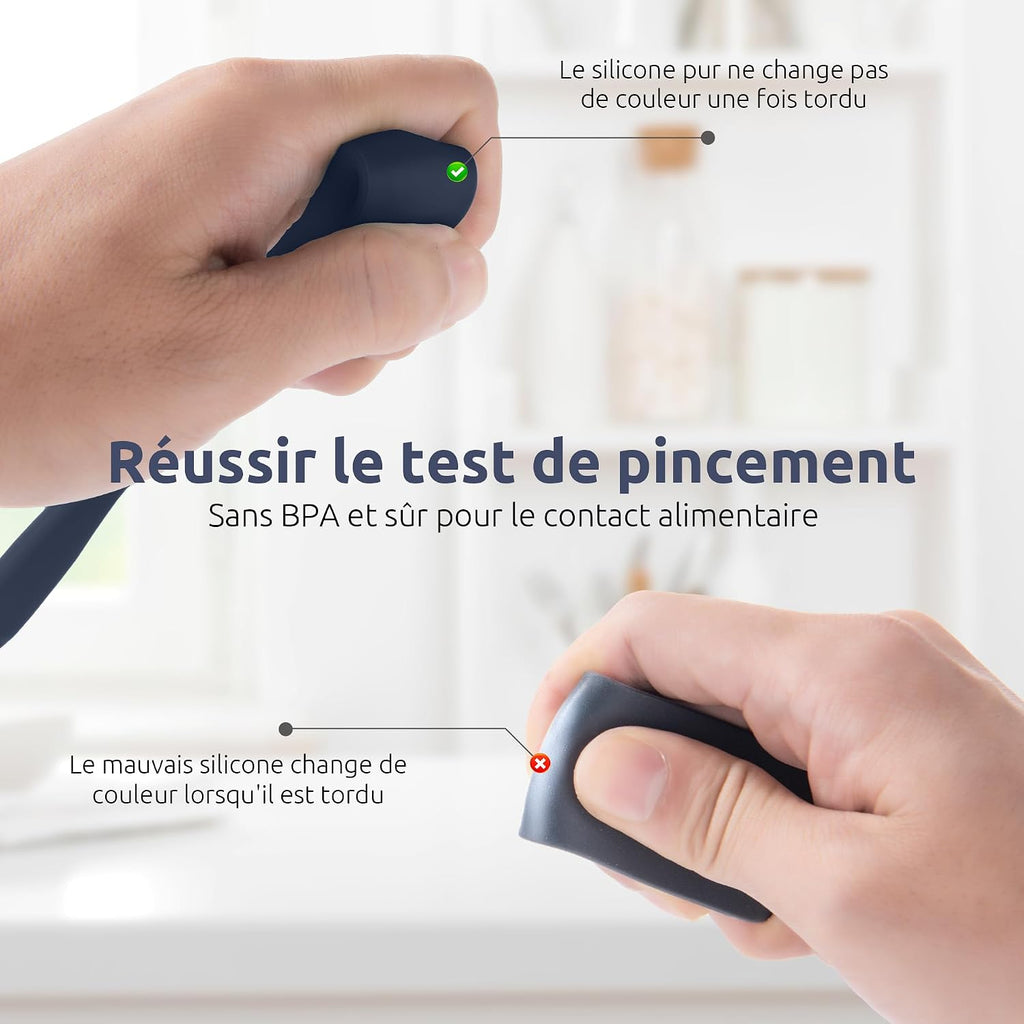 Spatule Silicone U-Taste – Embout Cuillère, Cœur Acier Inox, Résistante 315°C, 24,5 cm, Noir