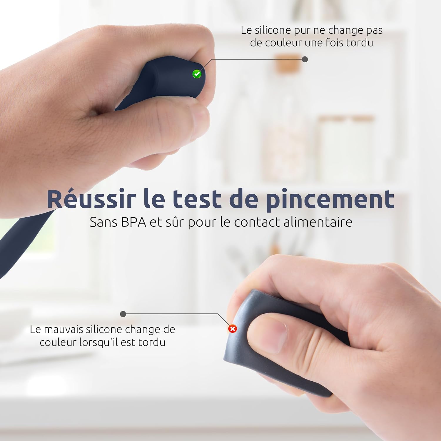 Spatule Silicone U-Taste – Embout Cuillère, Cœur Acier Inox, Résistante 315°C, 24,5 cm, Noir