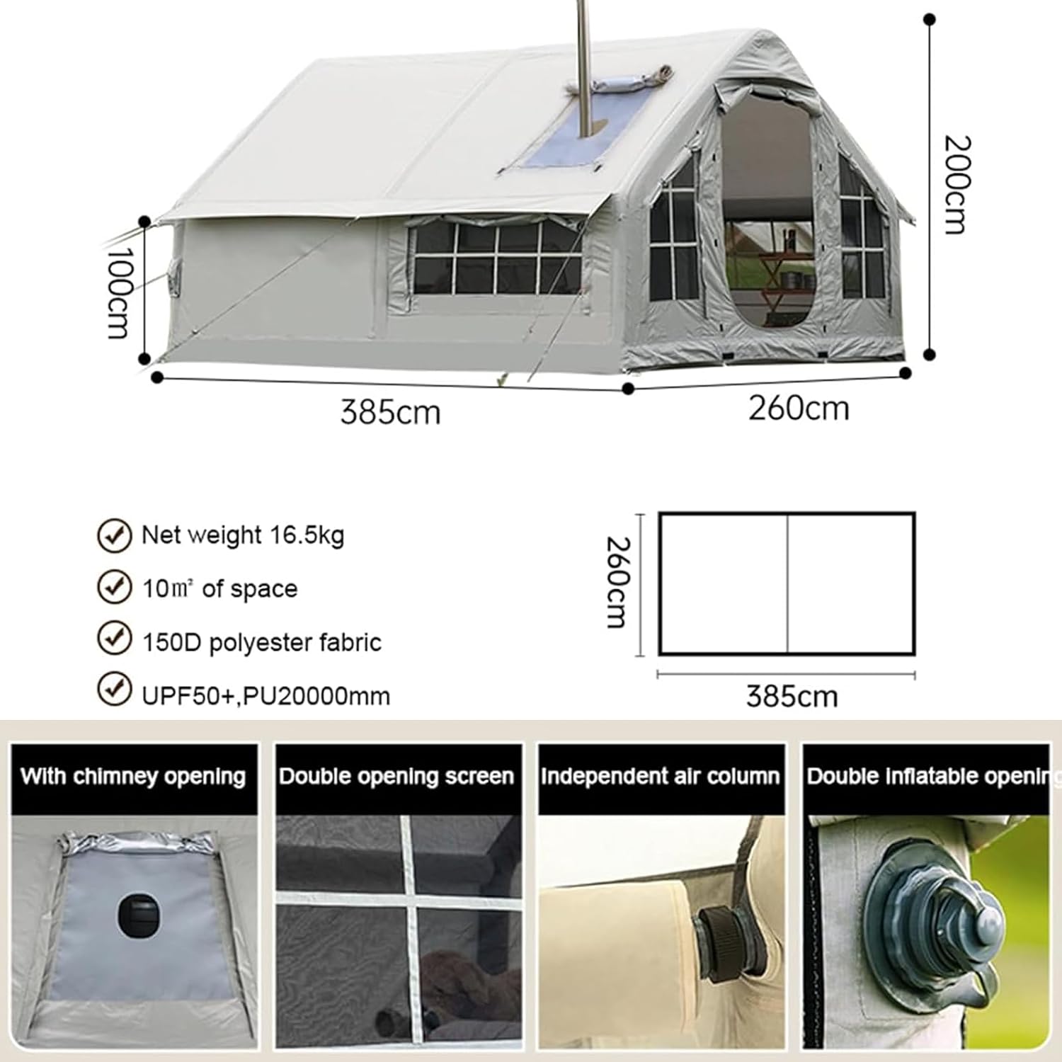 Tente de camping gonflable avec pompe – Design multi-pièces pour toutes les saisons en famille en plein air