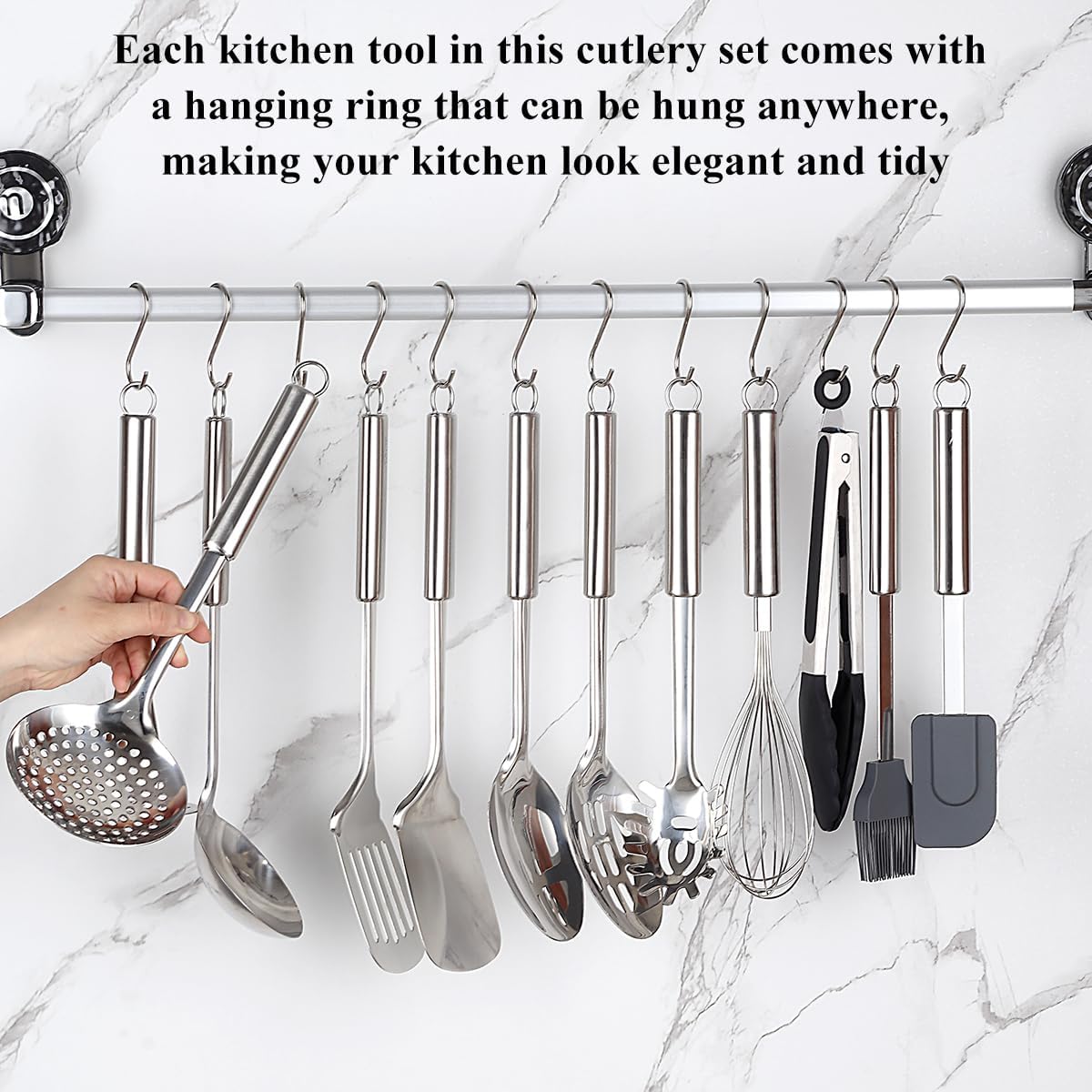 Set d'Ustensiles de Cuisine 39 Pièces ReaNea – Acier Inox, Porte-ustensiles Inclus, Lave-vaisselle