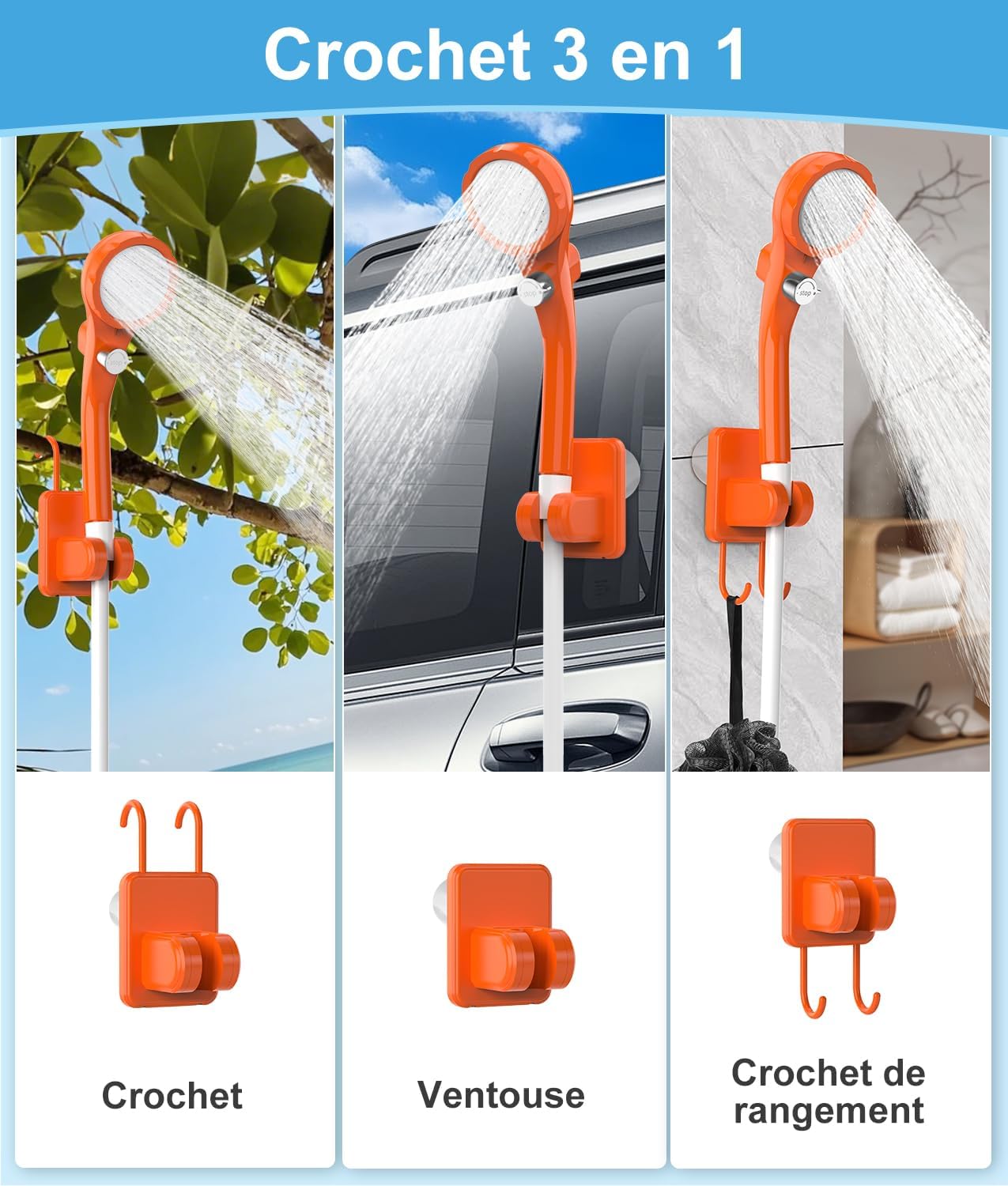 WADEO Campingdoucheset, oplaadbare elektrische douchepomp, douchekop met intelligente temperatuurweergave en instelbare waterdruk