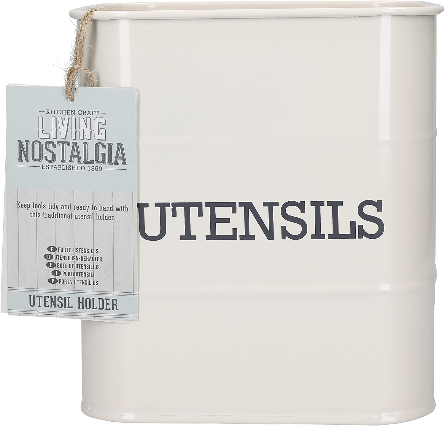 Pot à Ustensiles KitchenCraft Living Nostalgia – Acier Crème Vintage, 15 x 16 cm