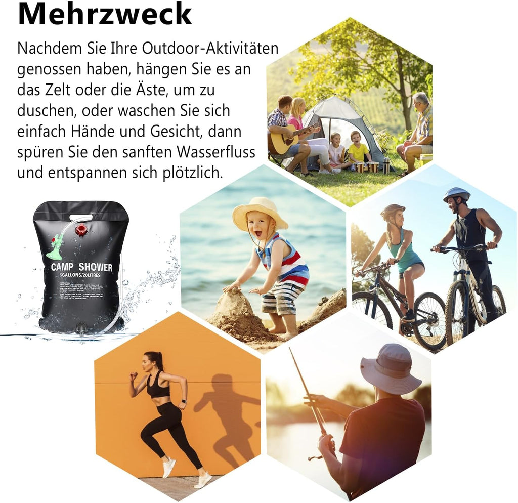 ECtury Camping zonnedouche 20 liter mobiele zonnedouche camping tuindouche warm water draagbare zonne-waterzak tuin reisdouche met douchekop
