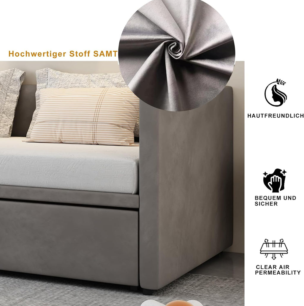Canapé-Lit Convertible LKPOMI 2 Places — Velours Beige, Lit 180x200 cm