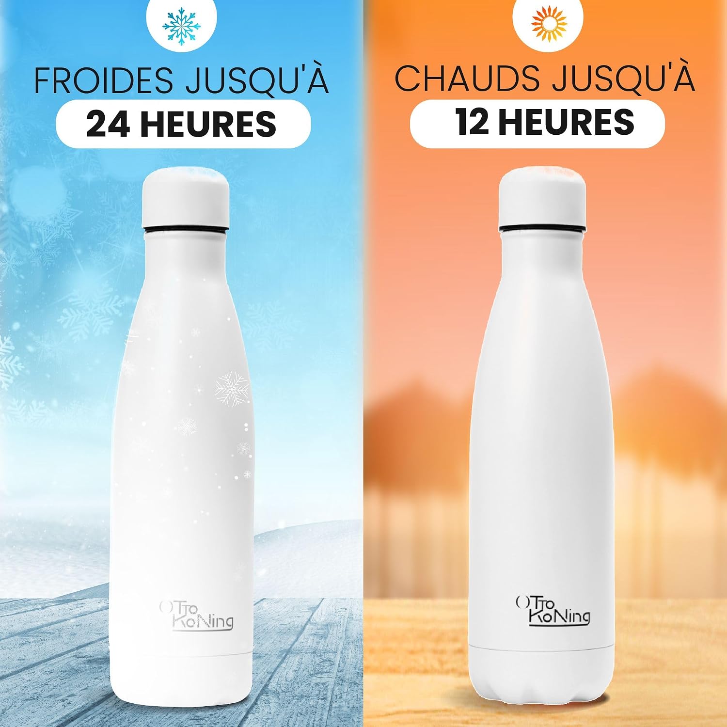 Otto Koning Insulated Water Bottle 500ml - Insulated Water Bottle Keeps Drinks Cold for 24 Hours and Hot for 12 Hours - Leak Proof Insulated Water Bottle BPA Free