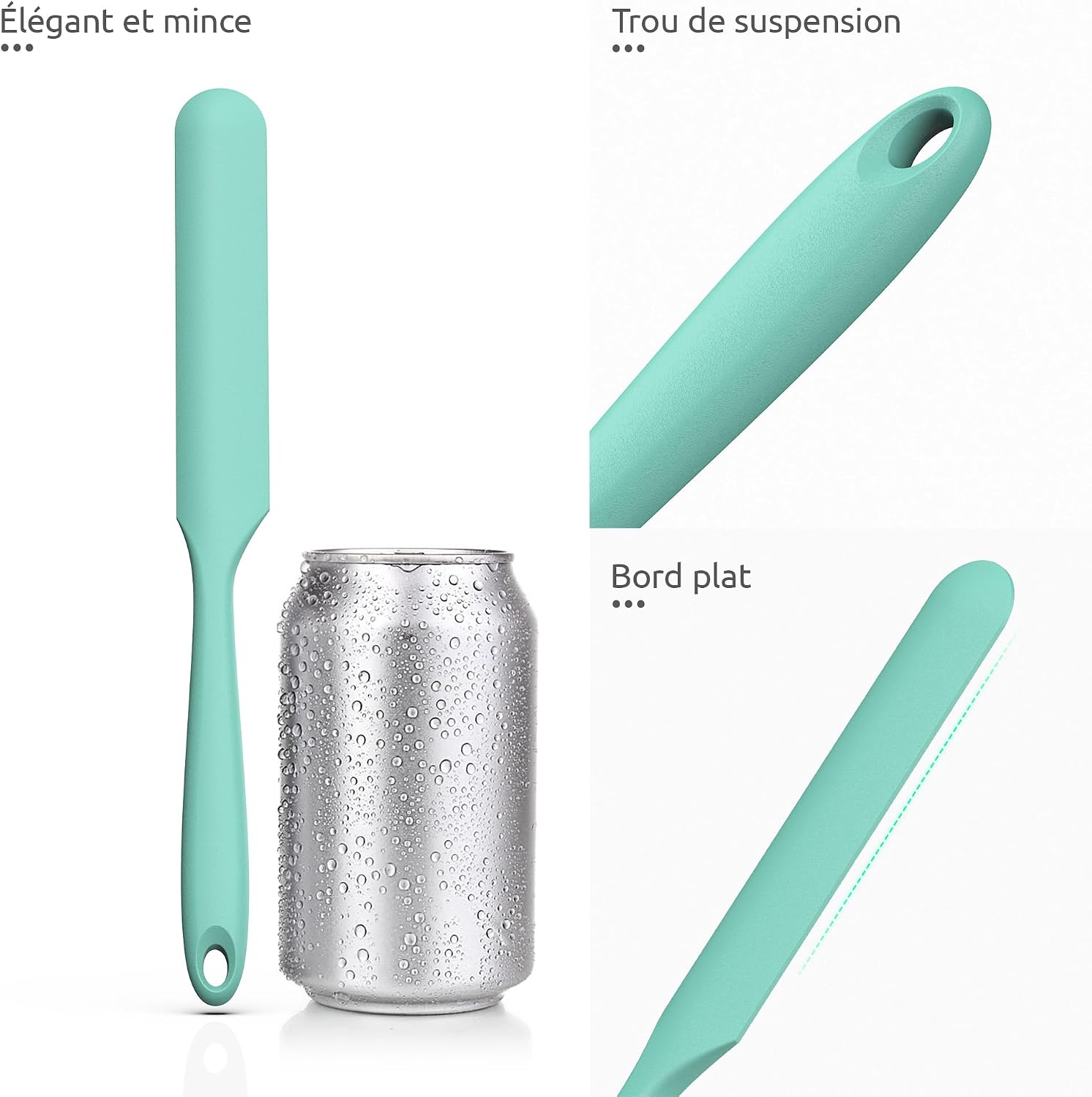 Spatule Silicone U-Taste – Embout Cuillère, Cœur Acier Inox, Résistante 315°C, 24,5 cm, Noir