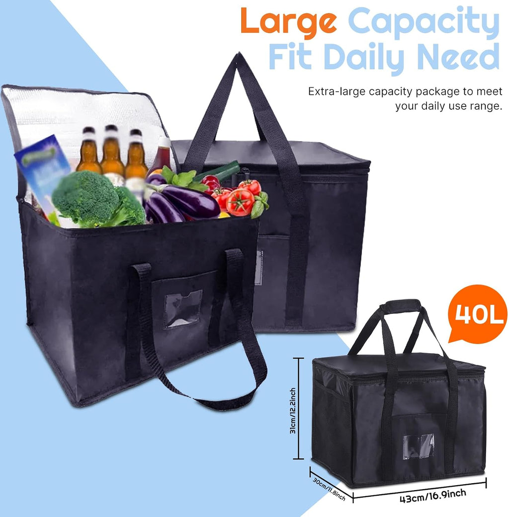 SUOXU Koeltas, 40 liter, grote opvouwbare geïsoleerde lunchtas voor picknick en reizen, winkelen, koelbox voor camping, barbecue en voedsellevering (zwart)
