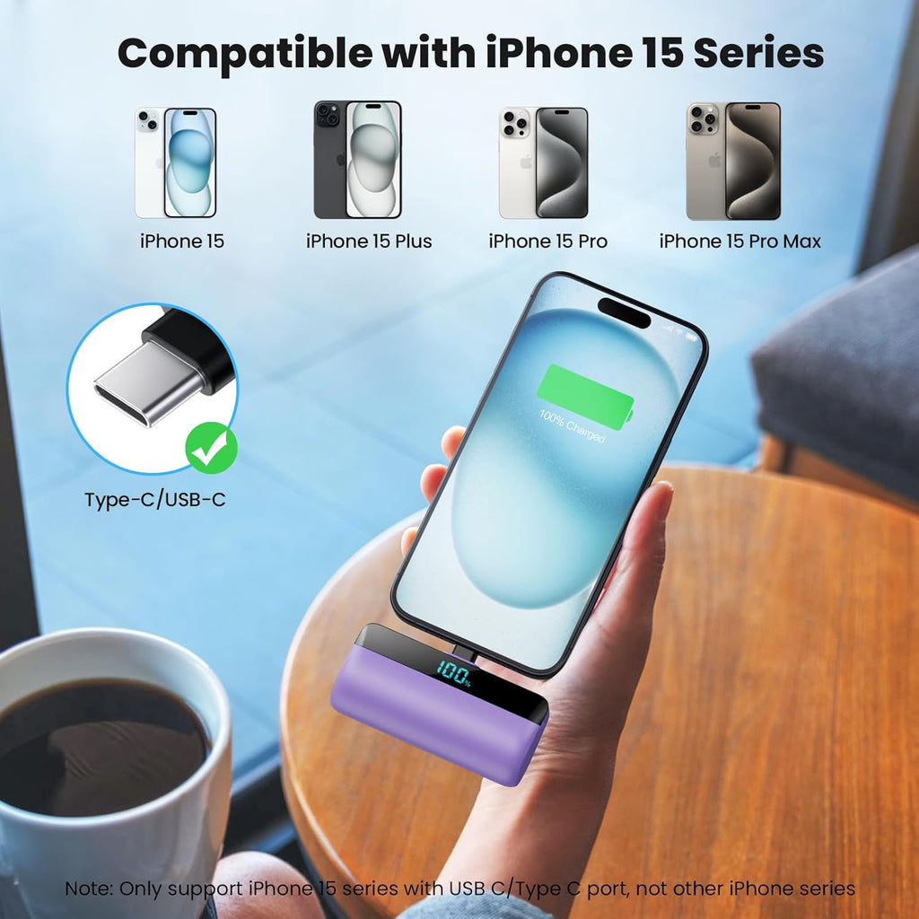 Feob Mini powerbank 5200 mAh voor iPhone 17/16 serie, PD 3A, snel opladen, USB C, powerbank met lcd-display, compatibel met iPhone 17/16/15 Plus Pro Max, Samsung S25/S24, telefoons