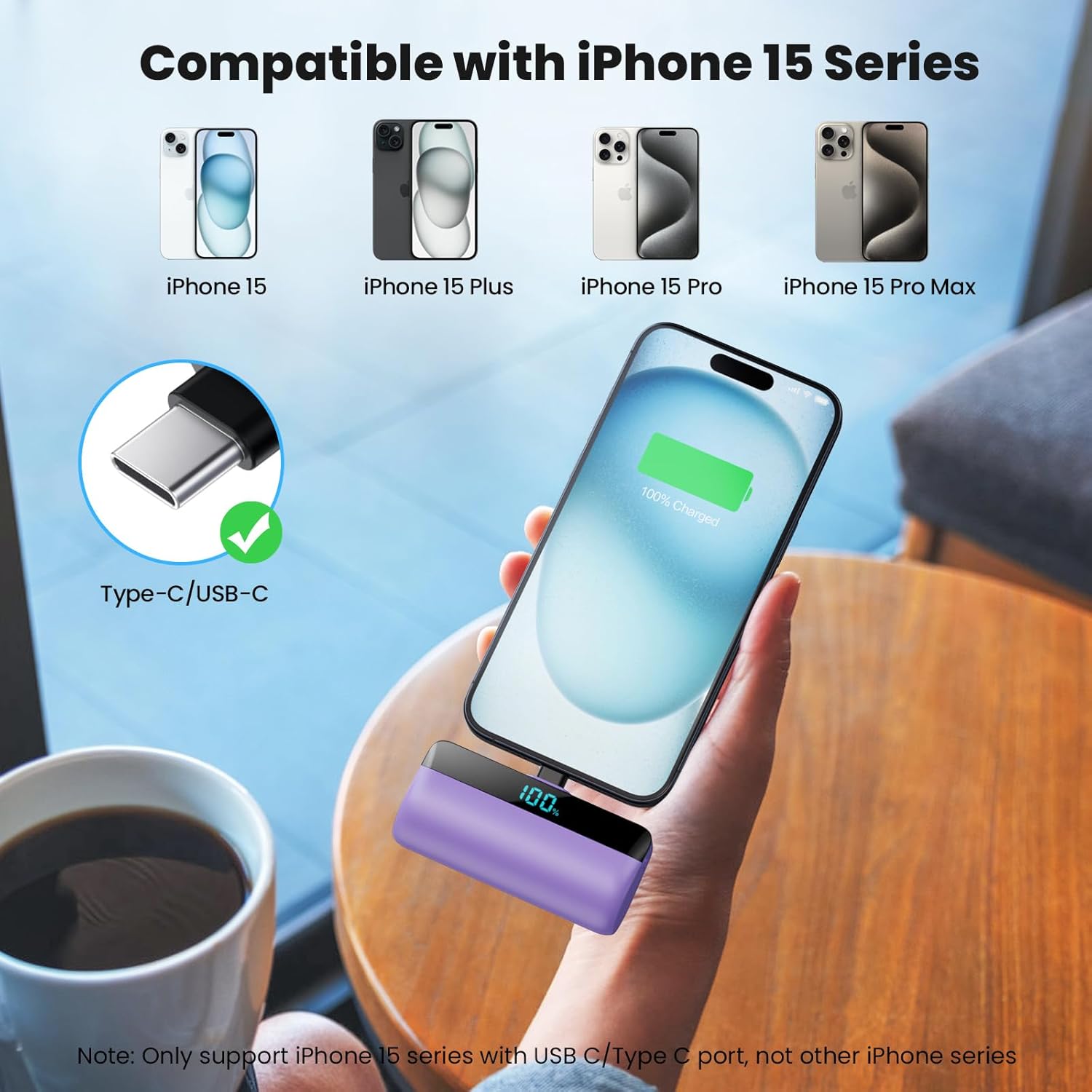 Feob Mini powerbank 5200 mAh voor iPhone 17/16 serie, PD 3A, snel opladen, USB C, powerbank met lcd-display, compatibel met iPhone 17/16/15 Plus Pro Max, Samsung S25/S24, telefoons