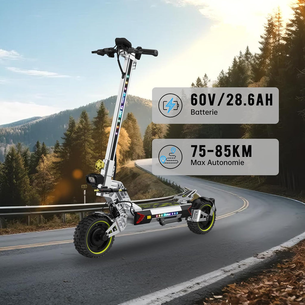 Elektrische step, RT6/T2 Max/ M5 Pro/T2 Master/T3 Max, motor 800 W/1000 W/1200 W/2400 W/3000 W, bereik 55/65/75/85 km, all-terrain banden, 3 snelheidsmodi, intelligent display
