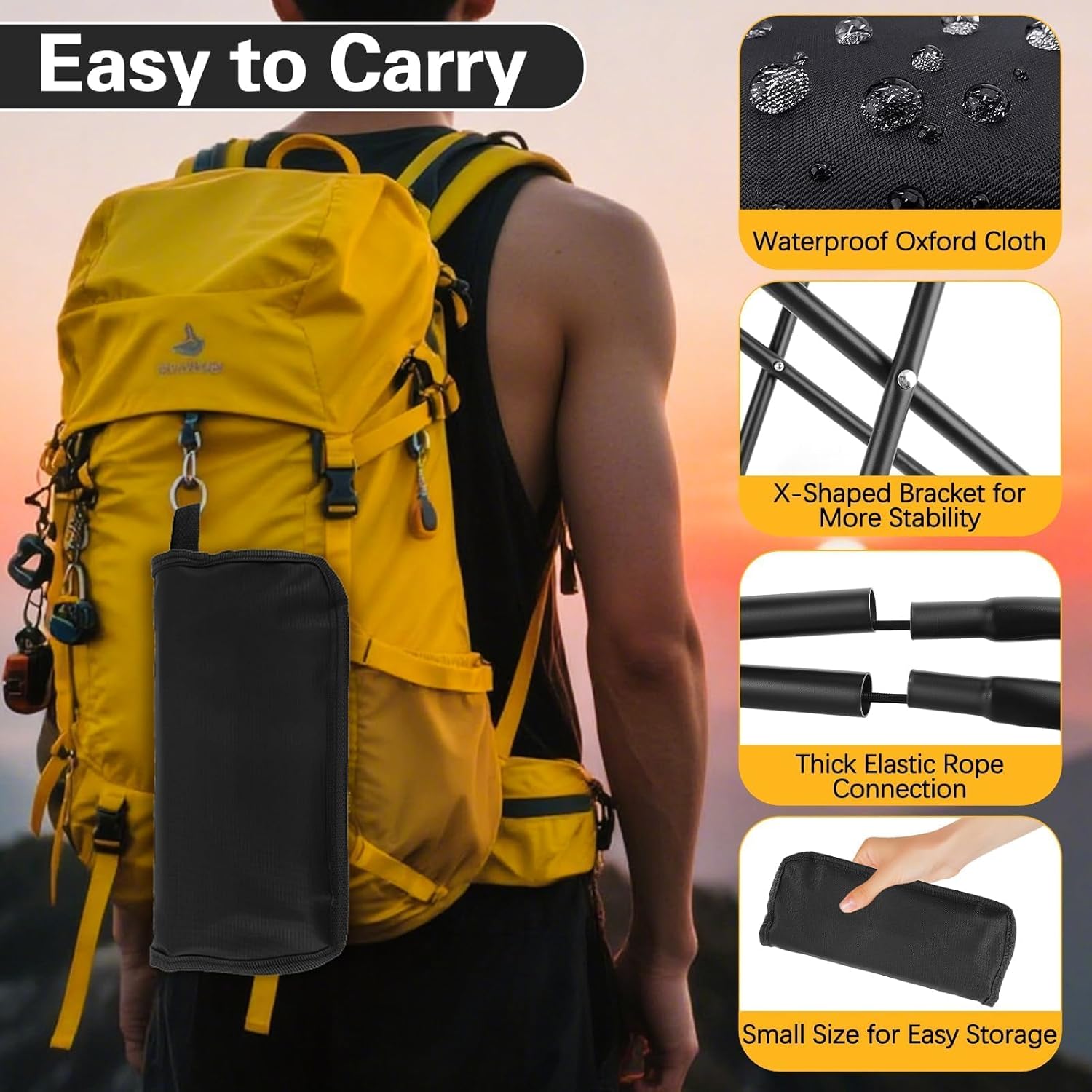 Draagbare klapkruk, kleine draagbare opvouwbare kruk, outdoor klapkruk, opvouwbare campingstoel, opvouwbare kruk voor kamperen, wandelen, picknick (zwart)