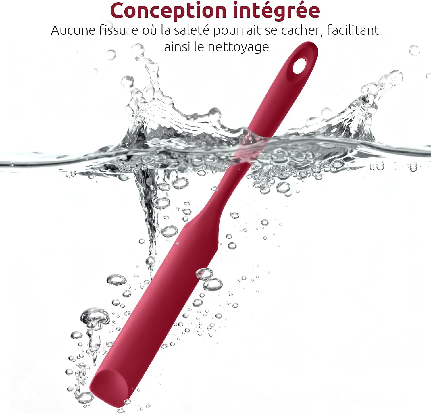 Spatule Silicone U-Taste – Embout Cuillère, Cœur Acier Inox, Résistante 315°C, 24,5 cm, Noir
